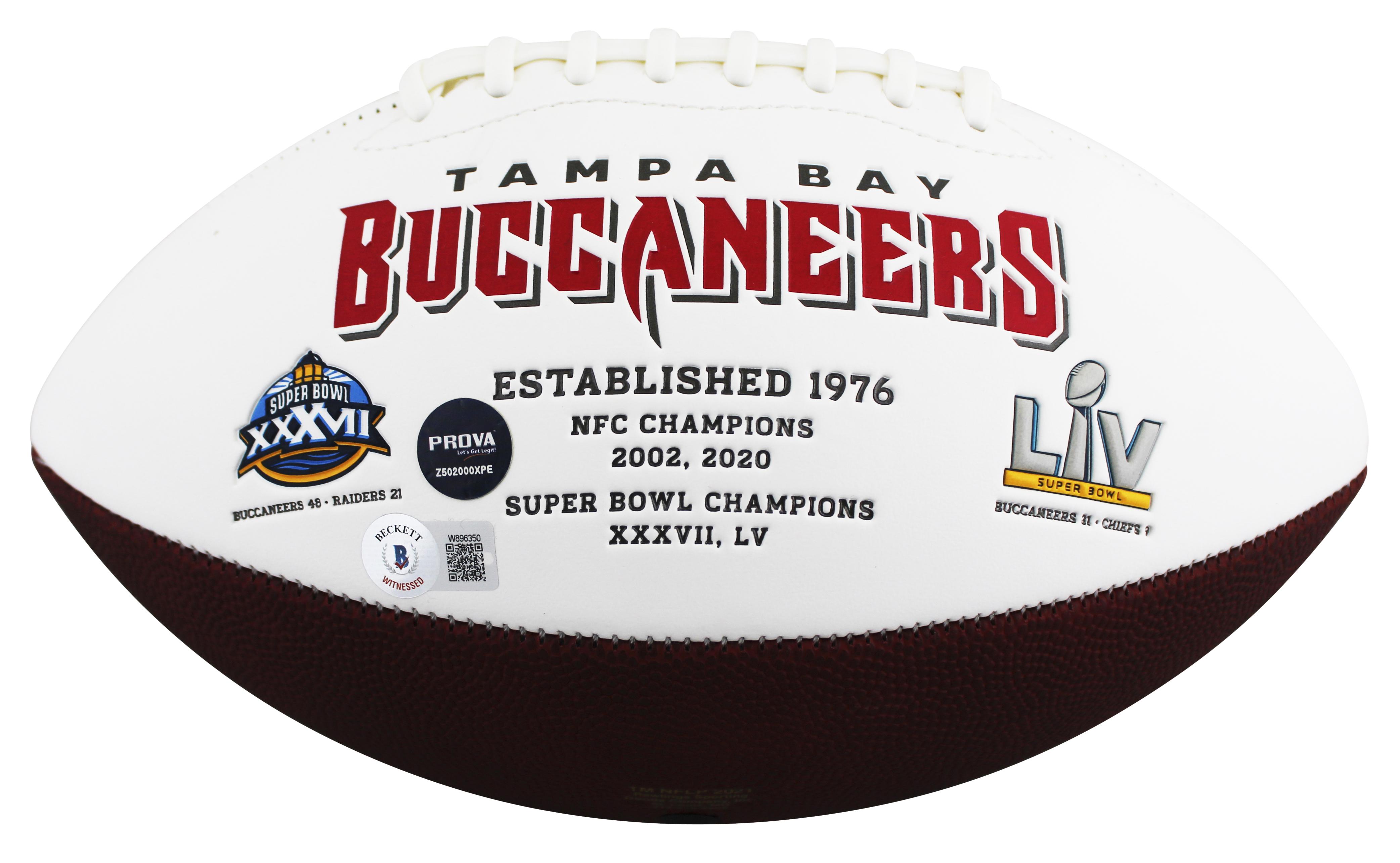 Buccaneers Logo Football Signed & Inscribed By (4) with Mike Alstott, Ronde Barber, Warren Sapp & Derrick Brooks (Beckett) at PristineAuction.com Buccaneers Logo Football Signed & Inscribed By (4) with Mike Alstott, Ronde Barber, Warren Sapp & Derrick Brooks (Beckett) at PristineAuction.com