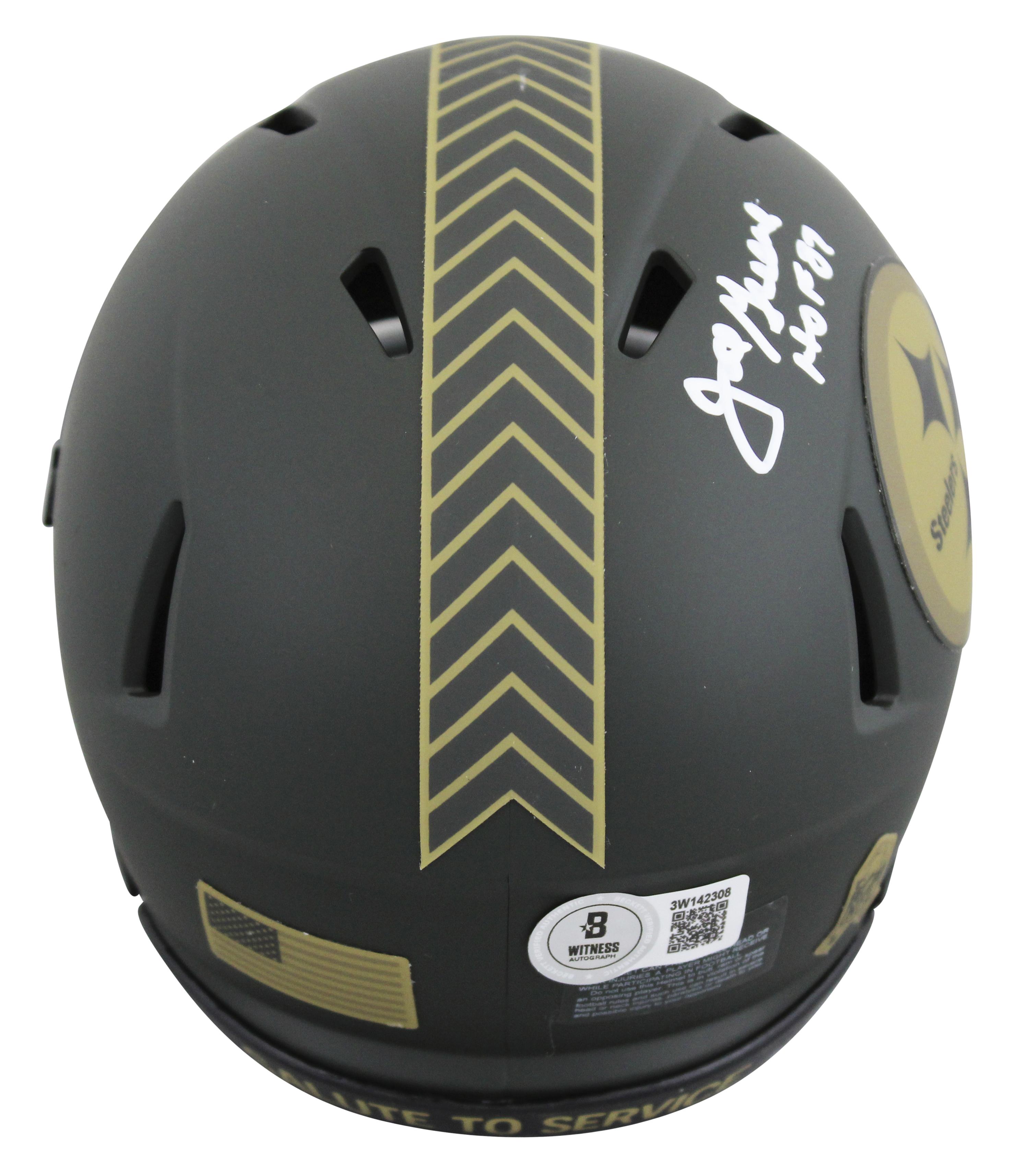 Joe Greene Signed Steelers Salute to Service Alternate Speed Mini Helmet Inscribed "HOF 87" (Beckett) at PristineAuction.com Joe Greene Signed Steelers Salute to Service Alternate Speed Mini Helmet Inscribed "HOF 87" (Beckett) at PristineAuction.com