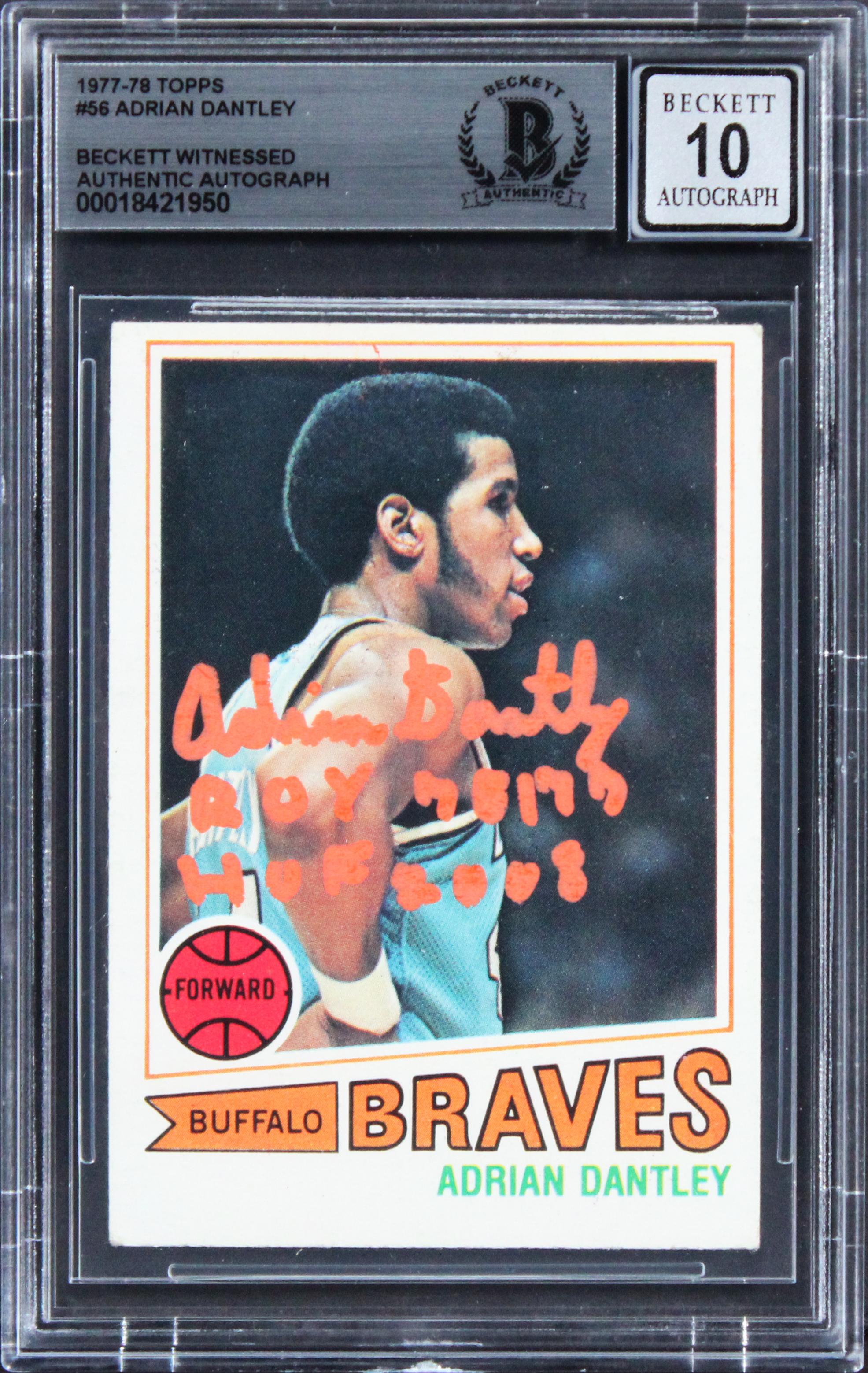 Adrian Dantley Signed 1977 Topps #56 Inscribed "ROY 76/77" & "HOF 2008" (BGS | Auto 10) at PristineAuction.com Adrian Dantley Signed 1977 Topps #56 Inscribed "ROY 76/77" & "HOF 2008" (BGS | Auto 10) at PristineAuction.com