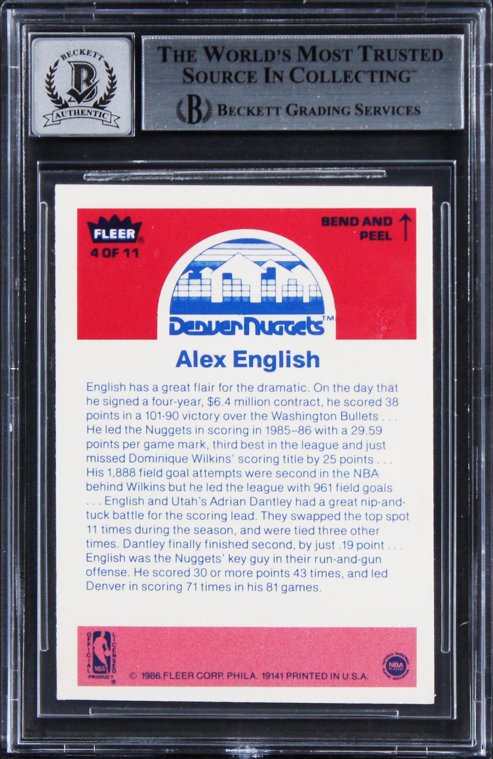 Alex English Signed 1986 Fleer Stickers #4 "HOF 97" (BGS | Auto 10) at PristineAuction.com Alex English Signed 1986 Fleer Stickers #4 "HOF 97" (BGS | Auto 10) at PristineAuction.com
