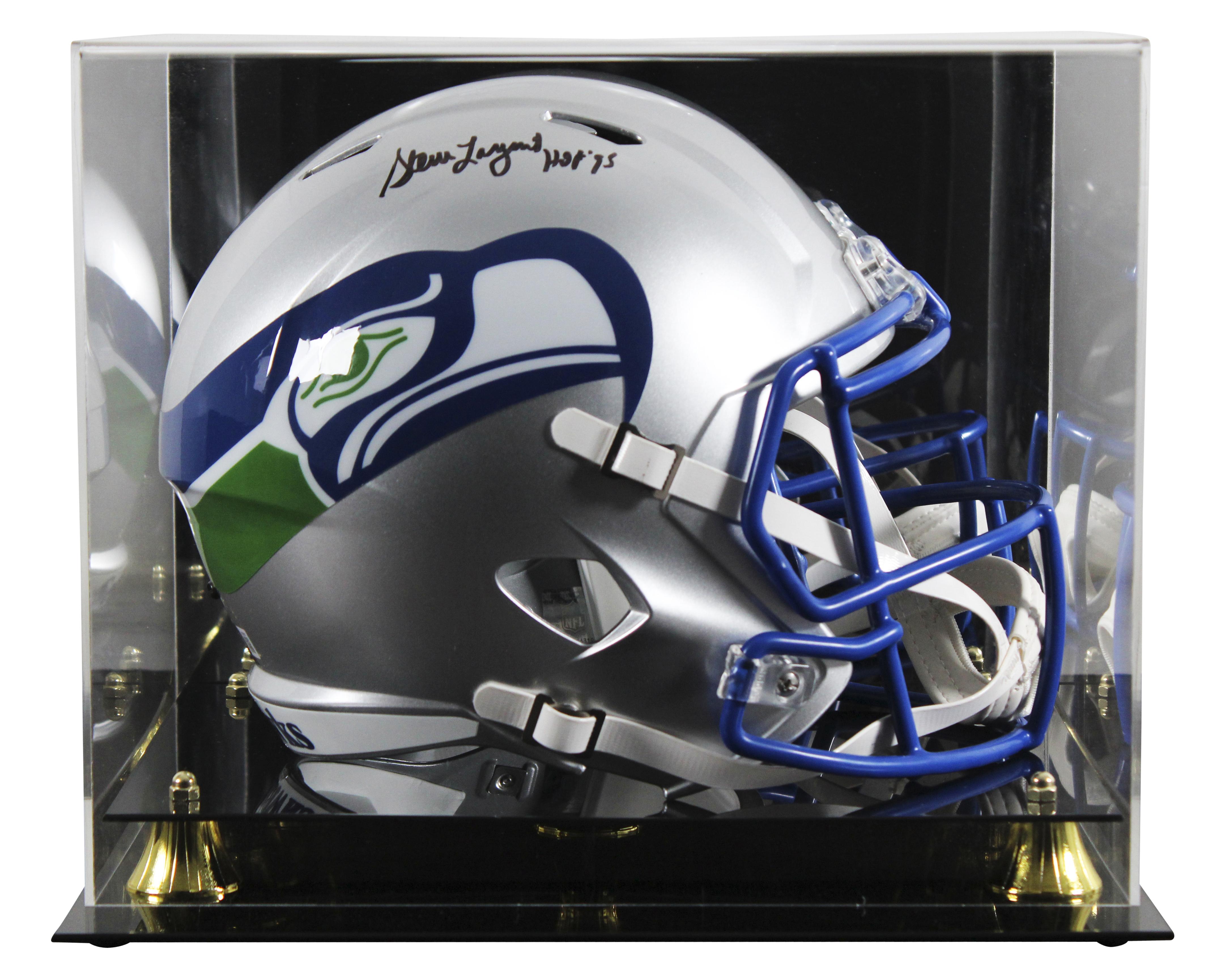 Steve Largent Signed Seahawks Full-Size Throwback Alternate Speed Helmet Inscribed "HOF 95" with Display Case (Beckett) at PristineAuction.com Steve Largent Signed Seahawks Full-Size Throwback Alternate Speed Helmet Inscribed "HOF 95" with Display Case (Beckett) at PristineAuction.com