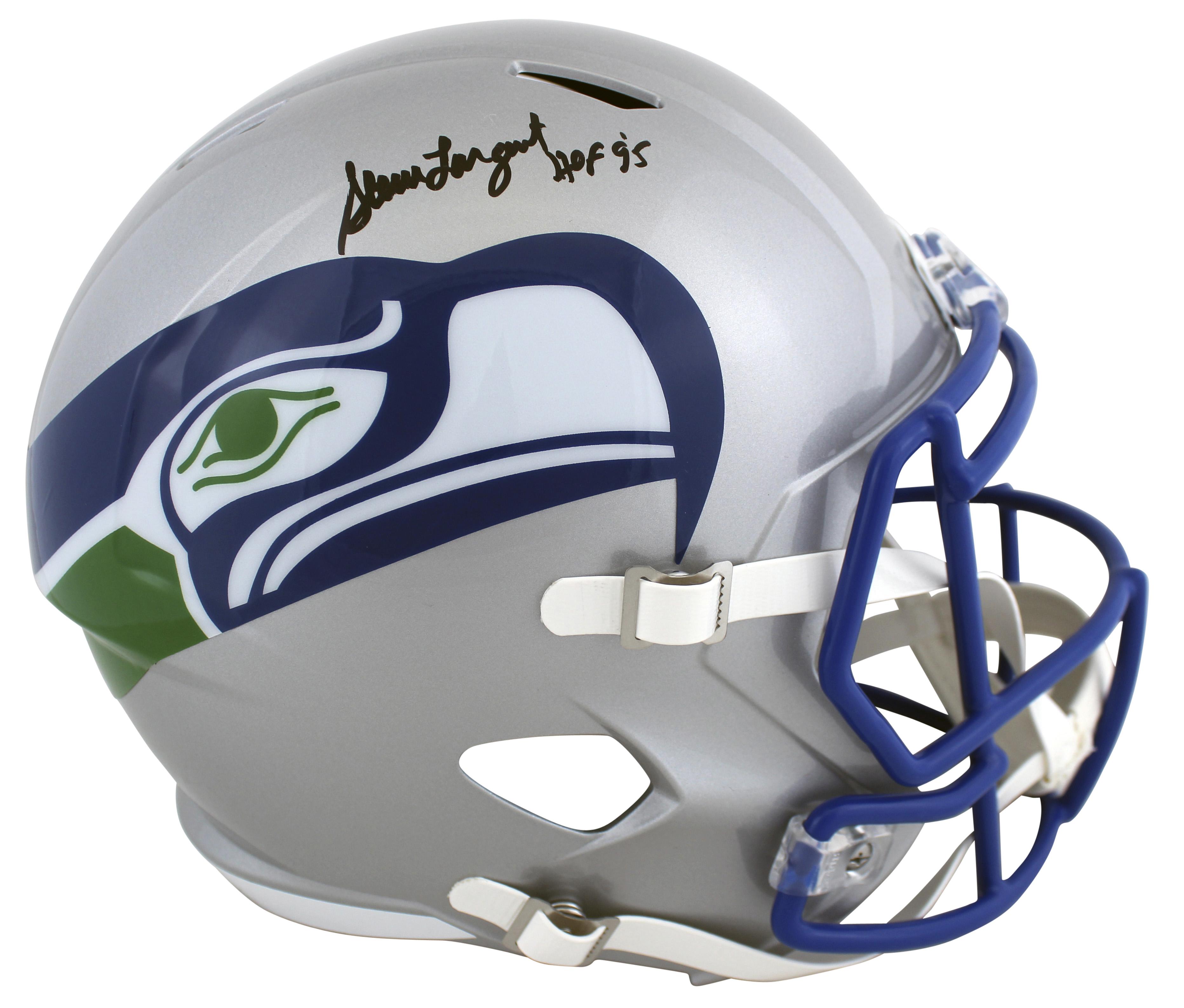 Steve Largent Signed Seahawks Full-Size Throwback Alternate Speed Helmet Inscribed "HOF 95" with Display Case (Beckett) at PristineAuction.com Steve Largent Signed Seahawks Full-Size Throwback Alternate Speed Helmet Inscribed "HOF 95" with Display Case (Beckett) at PristineAuction.com