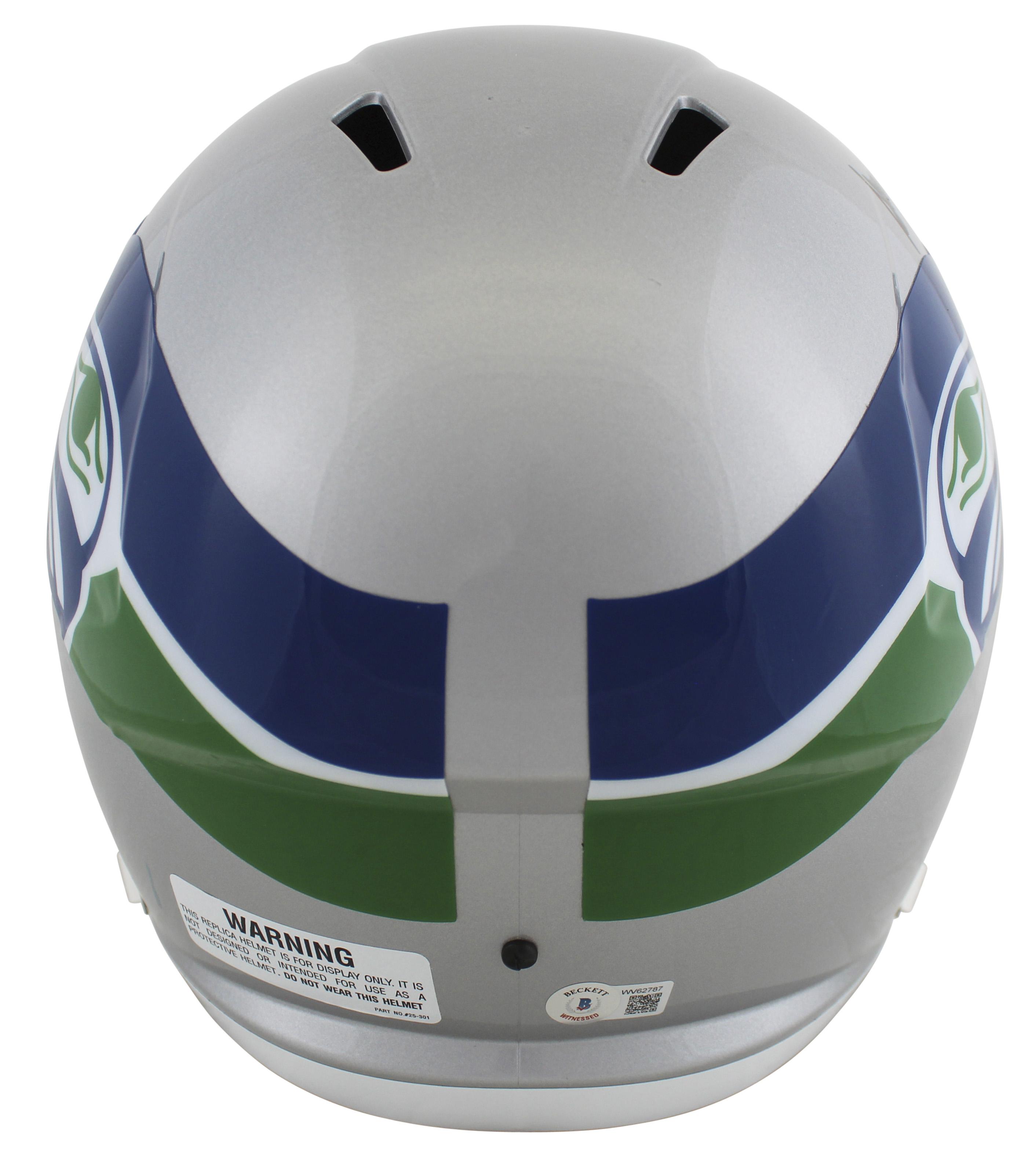 Steve Largent Signed Seahawks Full-Size Throwback Alternate Speed Helmet Inscribed "HOF 95" with Display Case (Beckett) at PristineAuction.com Steve Largent Signed Seahawks Full-Size Throwback Alternate Speed Helmet Inscribed "HOF 95" with Display Case (Beckett) at PristineAuction.com