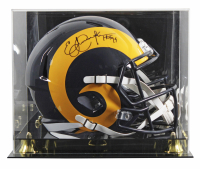 Eric Dickerson Signed Rams Full-Size Throwback Alternate Speed Helmet Inscribed "HOF 99" with Display Case (Beckett) at PristineAuction.com