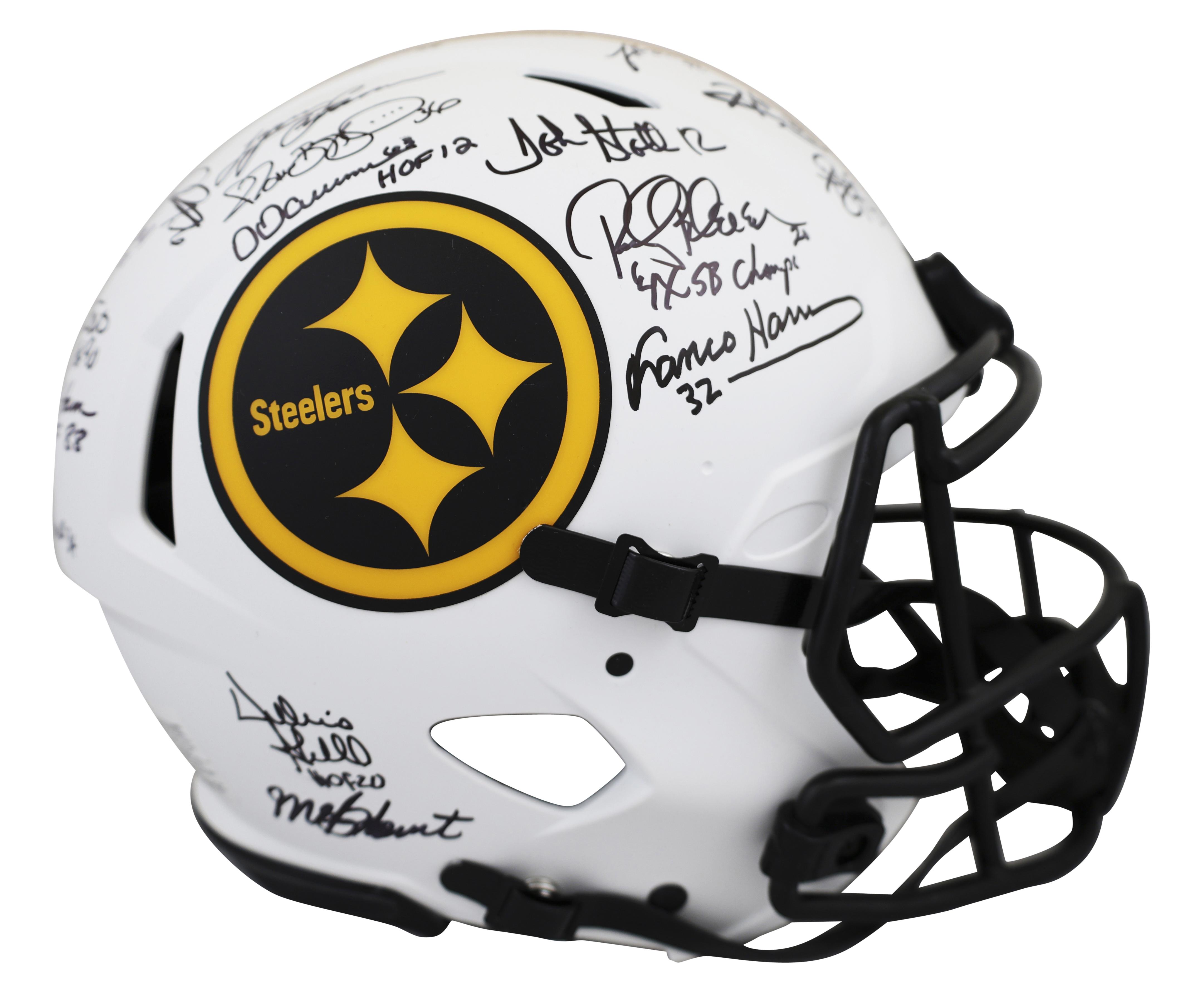 Steelers Greats Full-Size Authentic On-Field Lunar Eclipse Alternate Speed Helmet Signed By (17) with Franco Harris, Jack Lambert, Jack Ham, Jerome Bettis, Joe Greene (Beckett) at PristineAuction.com Steelers Greats Full-Size Authentic On-Field Lunar Eclipse Alternate Speed Helmet Signed By (17) with Franco Harris, Jack Lambert, Jack Ham, Jerome Bettis, Joe Greene (Beckett) at PristineAuction.com