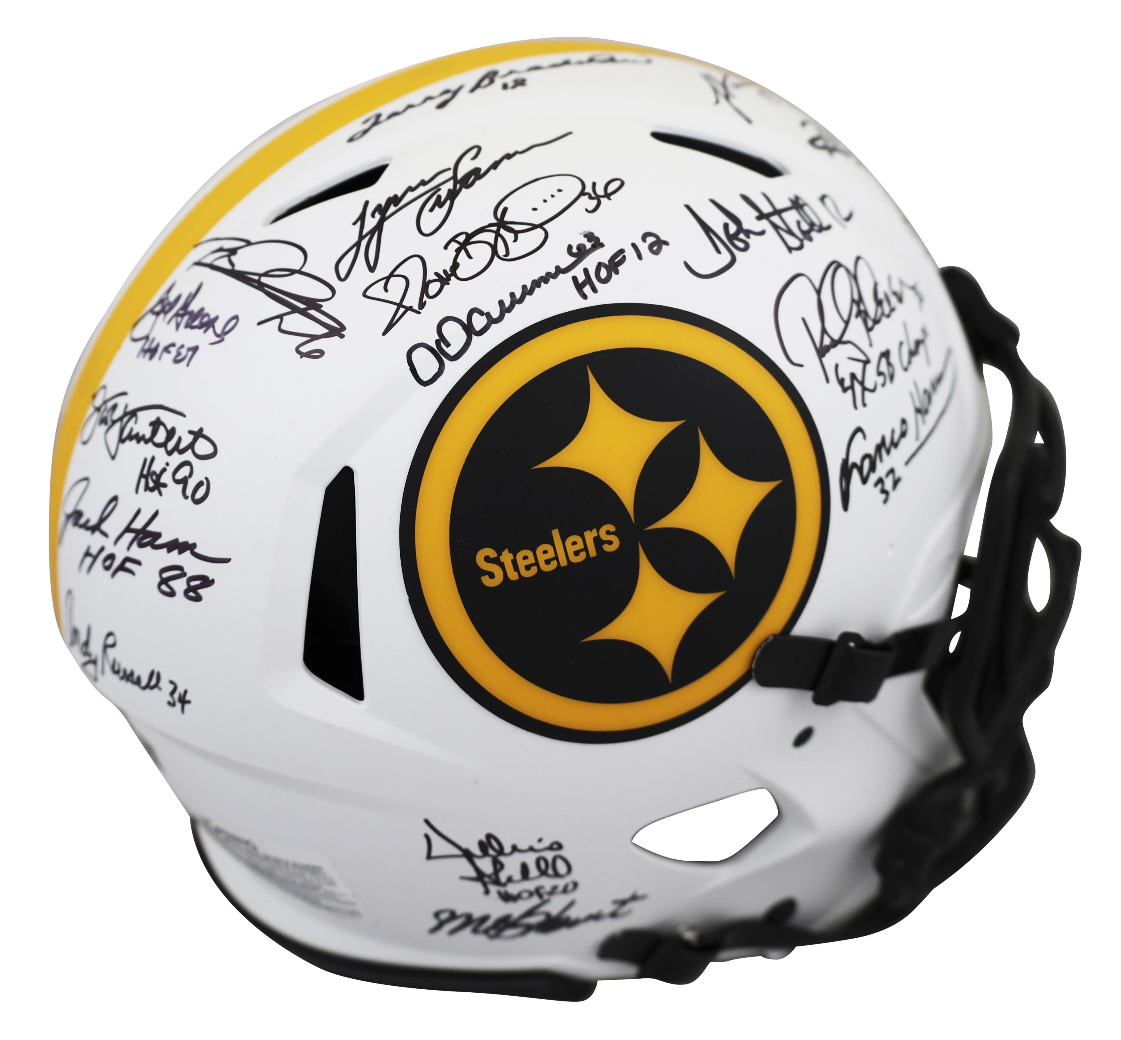 Steelers Greats Full-Size Authentic On-Field Lunar Eclipse Alternate Speed Helmet Signed By (17) with Franco Harris, Jack Lambert, Jack Ham, Jerome Bettis, Joe Greene (Beckett) at PristineAuction.com Steelers Greats Full-Size Authentic On-Field Lunar Eclipse Alternate Speed Helmet Signed By (17) with Franco Harris, Jack Lambert, Jack Ham, Jerome Bettis, Joe Greene (Beckett) at PristineAuction.com
