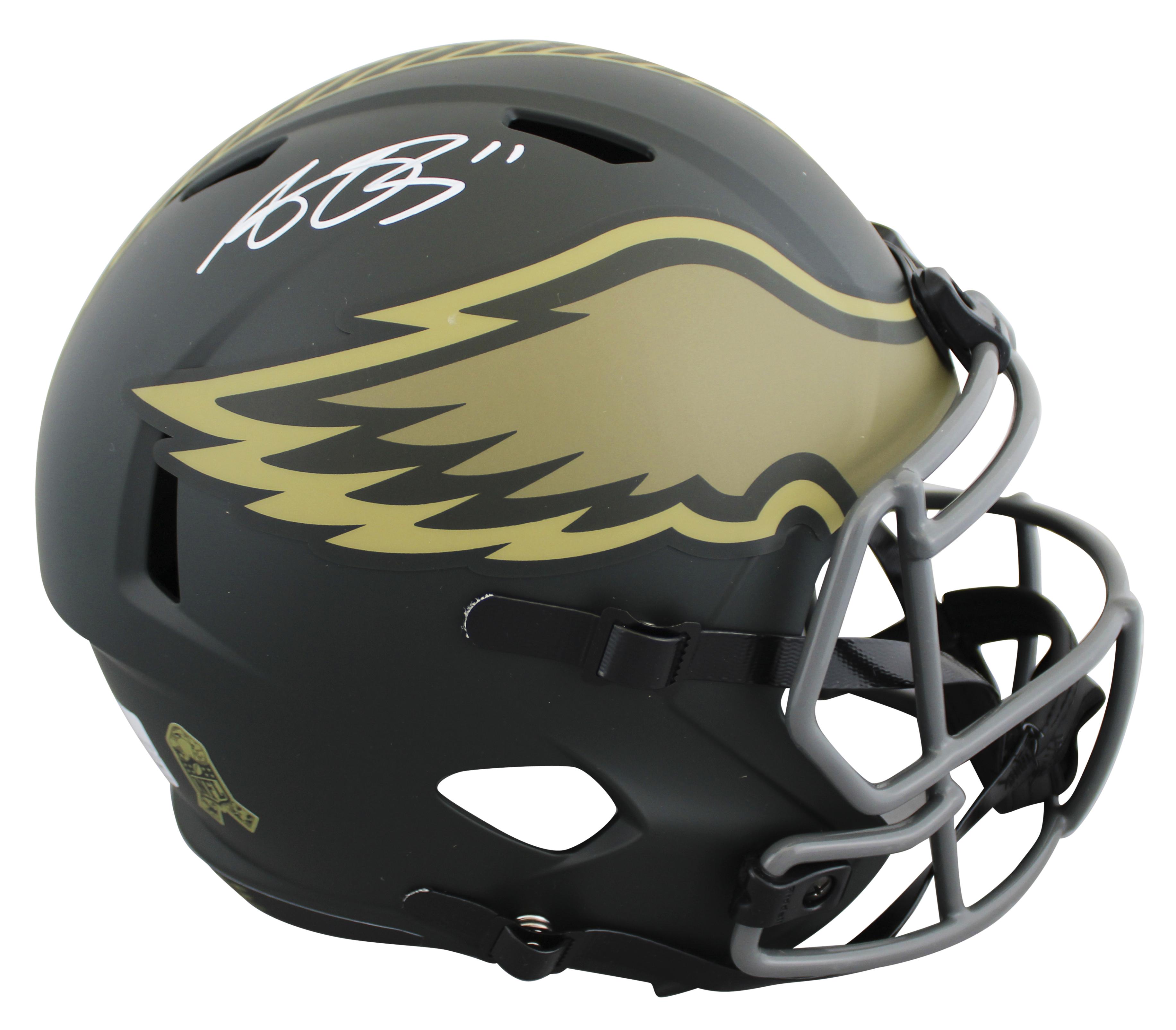 A.J. Brown Signed Eagles Full-Size Salute to Service Alternate Speed Helmet with Display Case (Beckett) at PristineAuction.com A.J. Brown Signed Eagles Full-Size Salute to Service Alternate Speed Helmet with Display Case (Beckett) at PristineAuction.com