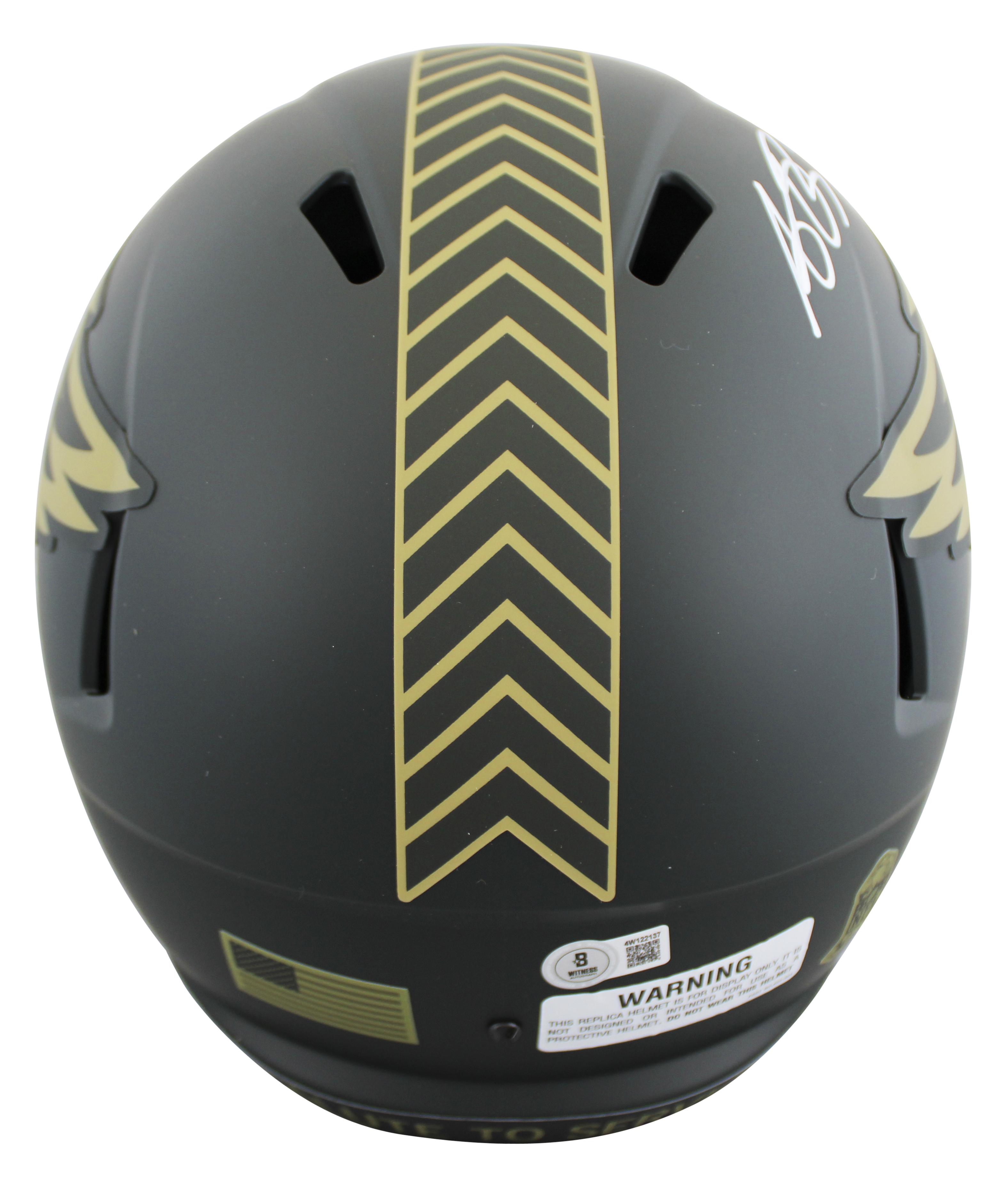 A.J. Brown Signed Eagles Full-Size Salute to Service Alternate Speed Helmet with Display Case (Beckett) at PristineAuction.com A.J. Brown Signed Eagles Full-Size Salute to Service Alternate Speed Helmet with Display Case (Beckett) at PristineAuction.com