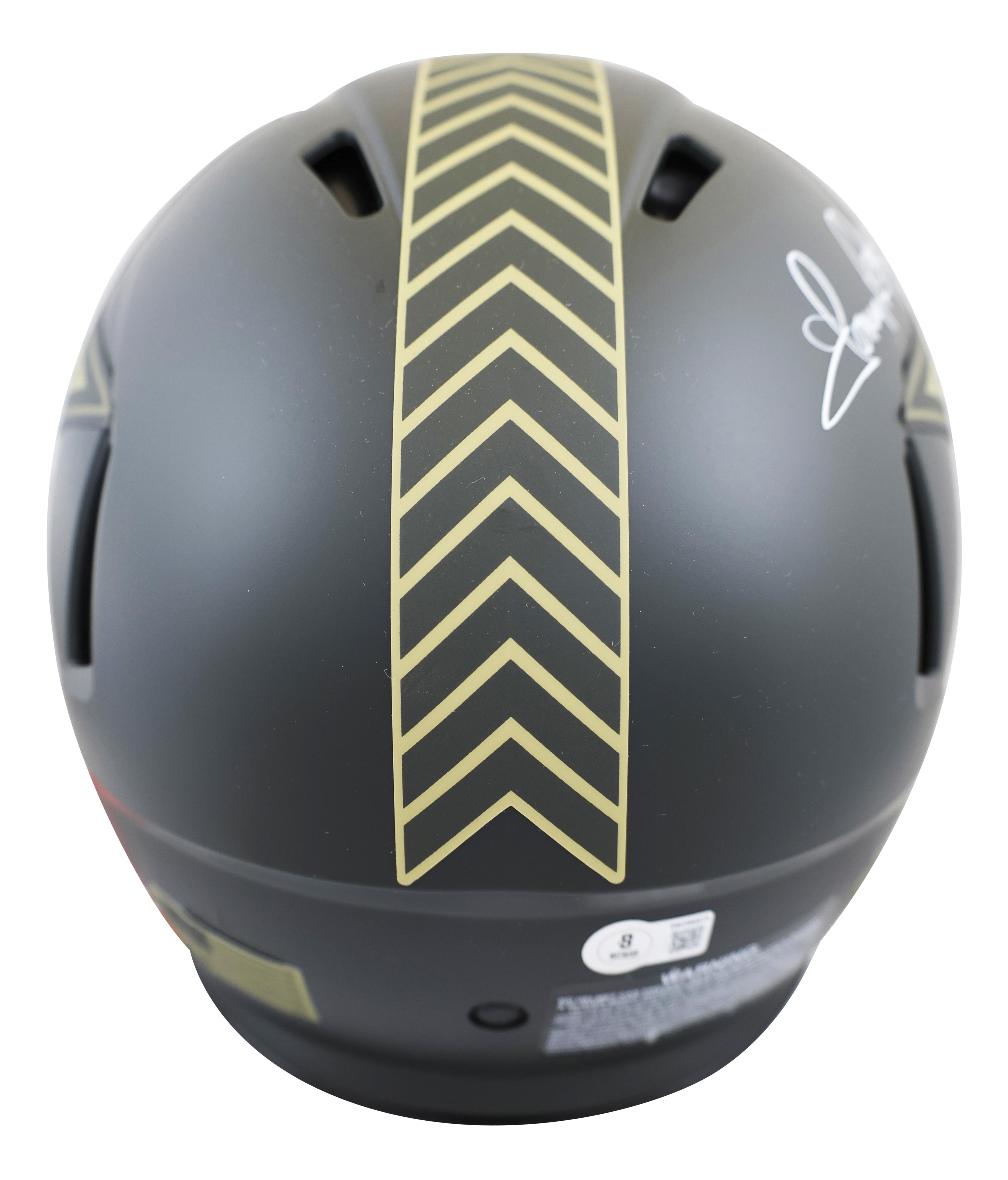 Roger Staubach, Tony Dorsett & Drew Pearson Signed Cowboys Full-Size Authentic On-Field Salute to Service Speed Helmet Inscribed "Original Triplets"(Beckett) at PristineAuction.com Roger Staubach, Tony Dorsett & Drew Pearson Signed Cowboys Full-Size Authentic On-Field Salute to Service Speed Helmet Inscribed "Original Triplets"(Beckett) at PristineAuction.com