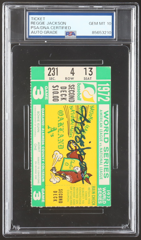 Reggie Jackson Signed 1972 World Series Game 3 Ticket (PSA | Auto Grade PSA 10) at PristineAuction.com Reggie Jackson Signed 1972 World Series Game 3 Ticket (PSA | Auto Grade PSA 10) at PristineAuction.com