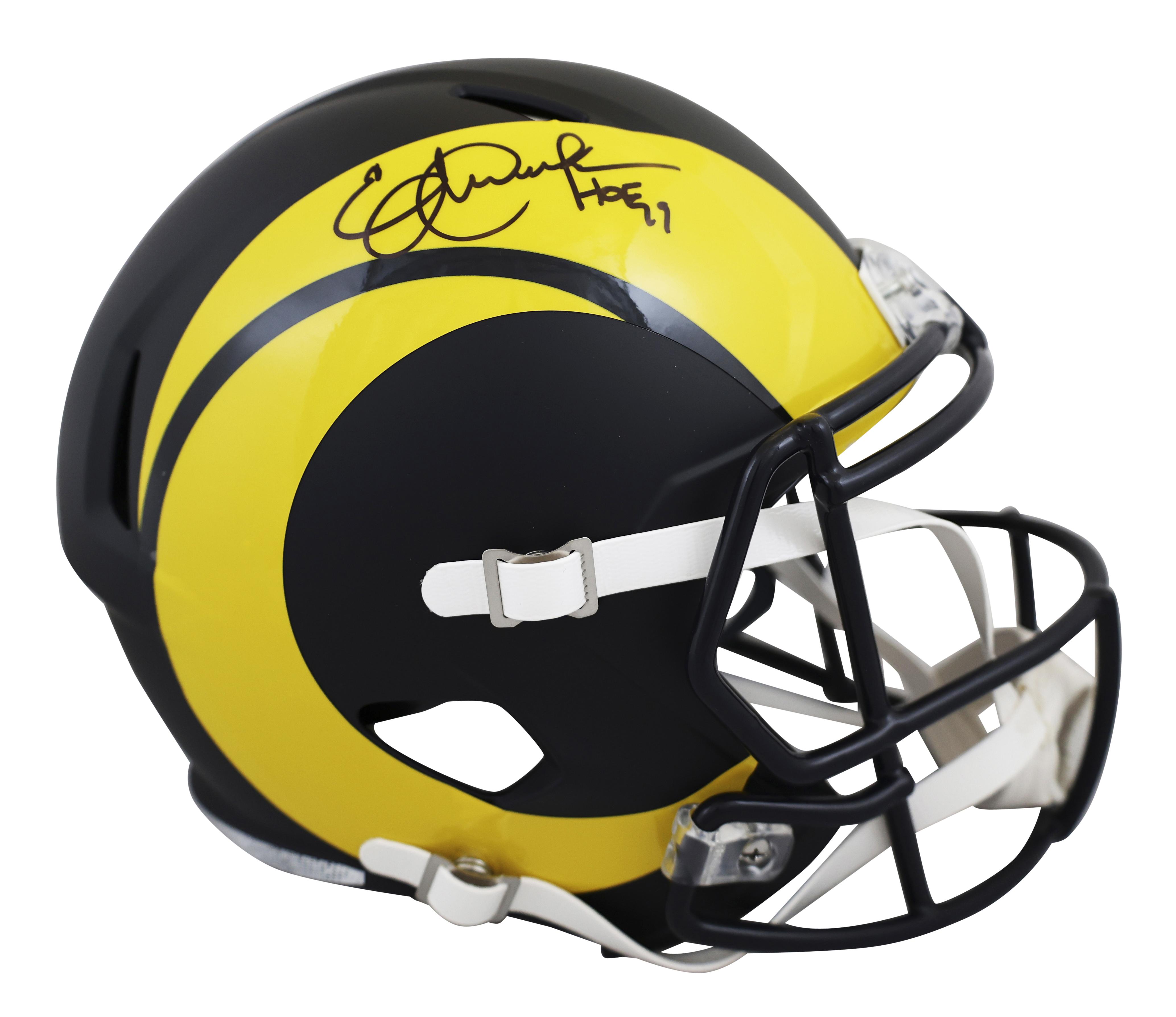 Eric Dickerson Signed Rams Full-Size Rivalries Alternate Speed Helmet Inscribed "HOF 99" with Display Case (Beckett) at PristineAuction.com Eric Dickerson Signed Rams Full-Size Rivalries Alternate Speed Helmet Inscribed "HOF 99" with Display Case (Beckett) at PristineAuction.com