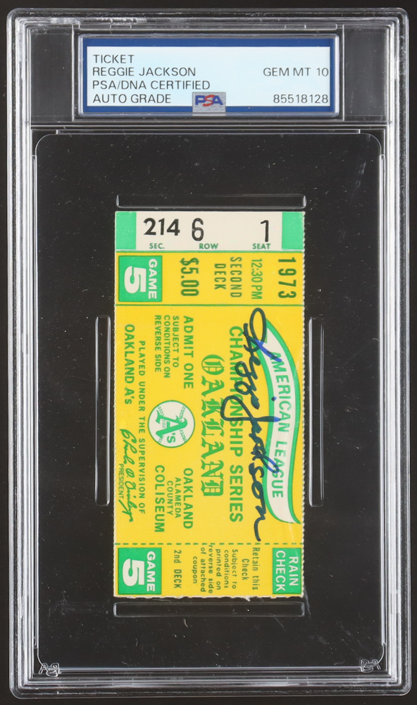 Reggie Jackson Signed 1973 Championship Series Game 5 Ticket (PSA | Auto Grade PSA 10) at PristineAuction.com Reggie Jackson Signed 1973 Championship Series Game 5 Ticket (PSA | Auto Grade PSA 10) at PristineAuction.com