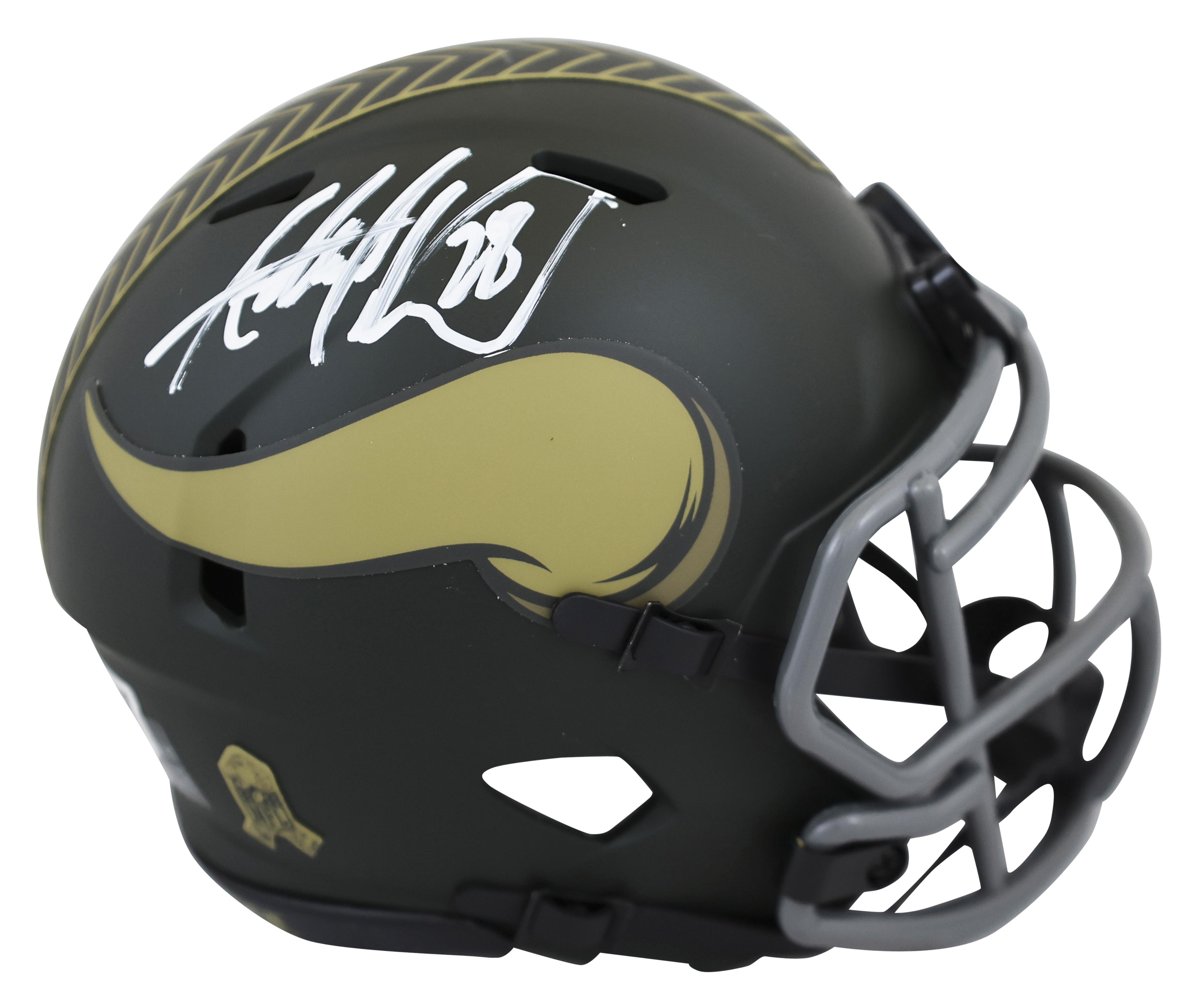 Adrian Peterson Signed Vikings Salute to Service Alternate Speed Mini Helmet with Display Case (Beckett) at PristineAuction.com Adrian Peterson Signed Vikings Salute to Service Alternate Speed Mini Helmet with Display Case (Beckett) at PristineAuction.com