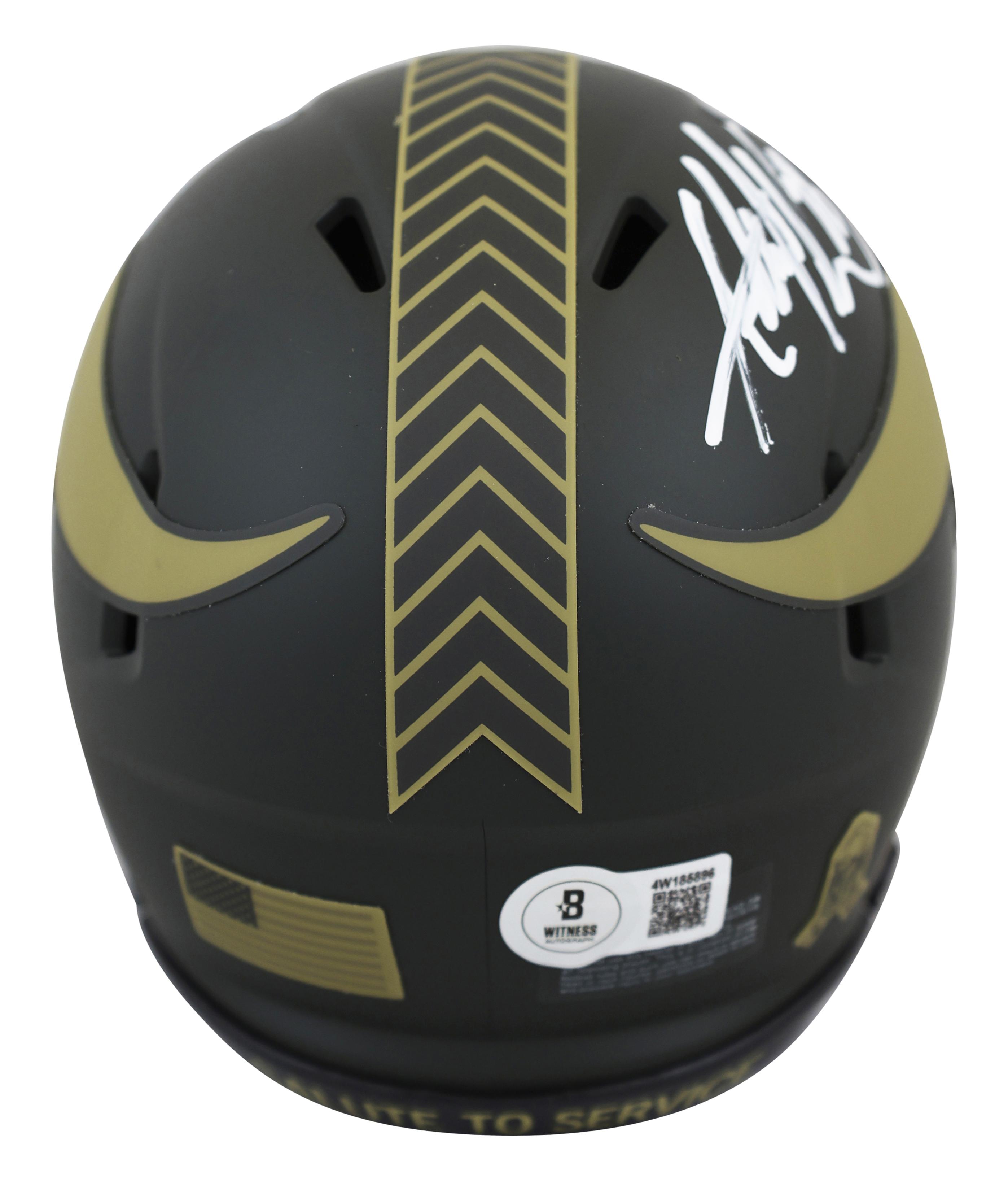 Adrian Peterson Signed Vikings Salute to Service Alternate Speed Mini Helmet with Display Case (Beckett) at PristineAuction.com Adrian Peterson Signed Vikings Salute to Service Alternate Speed Mini Helmet with Display Case (Beckett) at PristineAuction.com