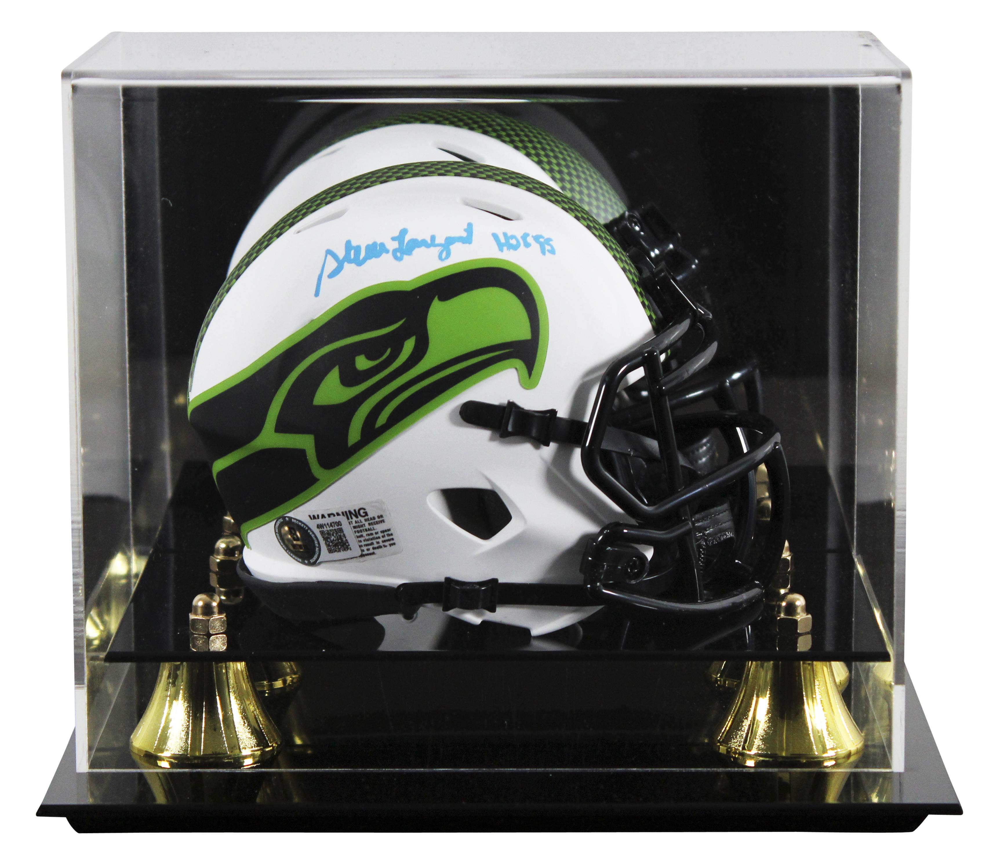 Steve Largent Signed Seahawks Lunar Eclipse Alternate Speed Mini Helmet Inscribed "HOF 1995" with Display Case (Beckett) at PristineAuction.com Steve Largent Signed Seahawks Lunar Eclipse Alternate Speed Mini Helmet Inscribed "HOF 1995" with Display Case (Beckett) at PristineAuction.com