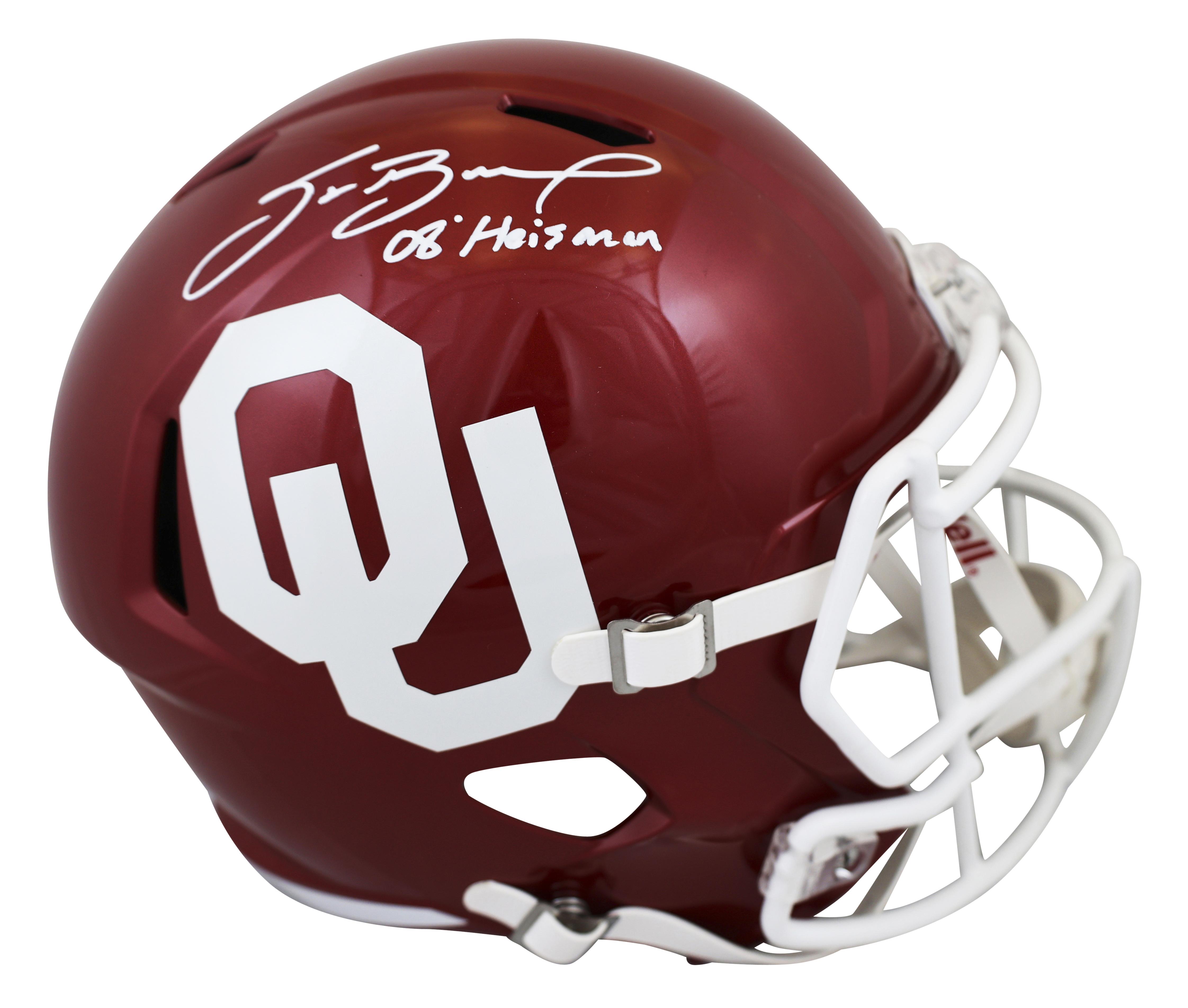 Sam Bradford Signed Oklahoma Sooners Full-Size Speed Helmet Inscribed "2008 Heisman" (Beckett) at PristineAuction.com Sam Bradford Signed Oklahoma Sooners Full-Size Speed Helmet Inscribed "2008 Heisman" (Beckett) at PristineAuction.com