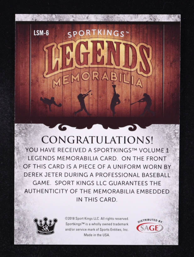 Derek Jeter 2018 Sport Kings Legends Memorabilia #LSM-6 at PristineAuction.com Derek Jeter 2018 Sport Kings Legends Memorabilia #LSM-6 at PristineAuction.com