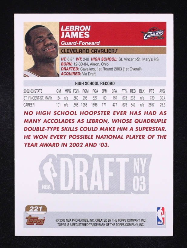 Lebron James 2003 Topps RC #221 at PristineAuction.com Lebron James 2003 Topps RC #221 at PristineAuction.com