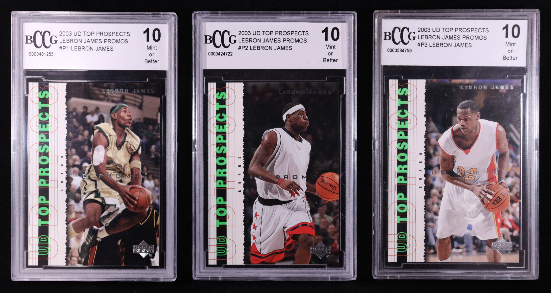 Lebron James 2003 Upper Deck Top Prospects Promos Set of 3 (BCCG 10) at PristineAuction.com Lebron James 2003 Upper Deck Top Prospects Promos Set of 3 (BCCG 10) at PristineAuction.com