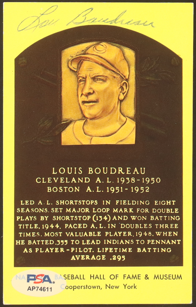 Lou Boudreau Signed Hall of Fame Plaque Postcard (PSA) at PristineAuction.com Lou Boudreau Signed Hall of Fame Plaque Postcard (PSA) at PristineAuction.com