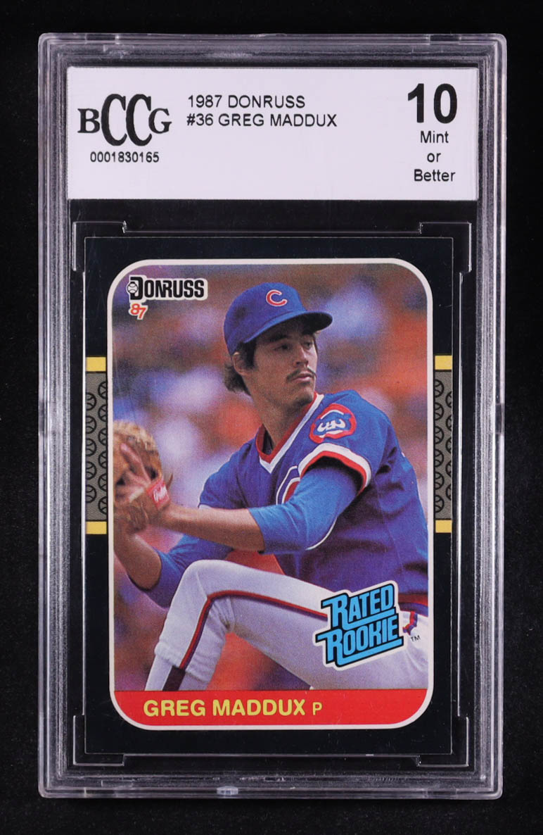 Greg Maddux 1987 Donruss #36 Rated Rookie RC (BCCG 10) at PristineAuction.com Greg Maddux 1987 Donruss #36 Rated Rookie RC (BCCG 10) at PristineAuction.com