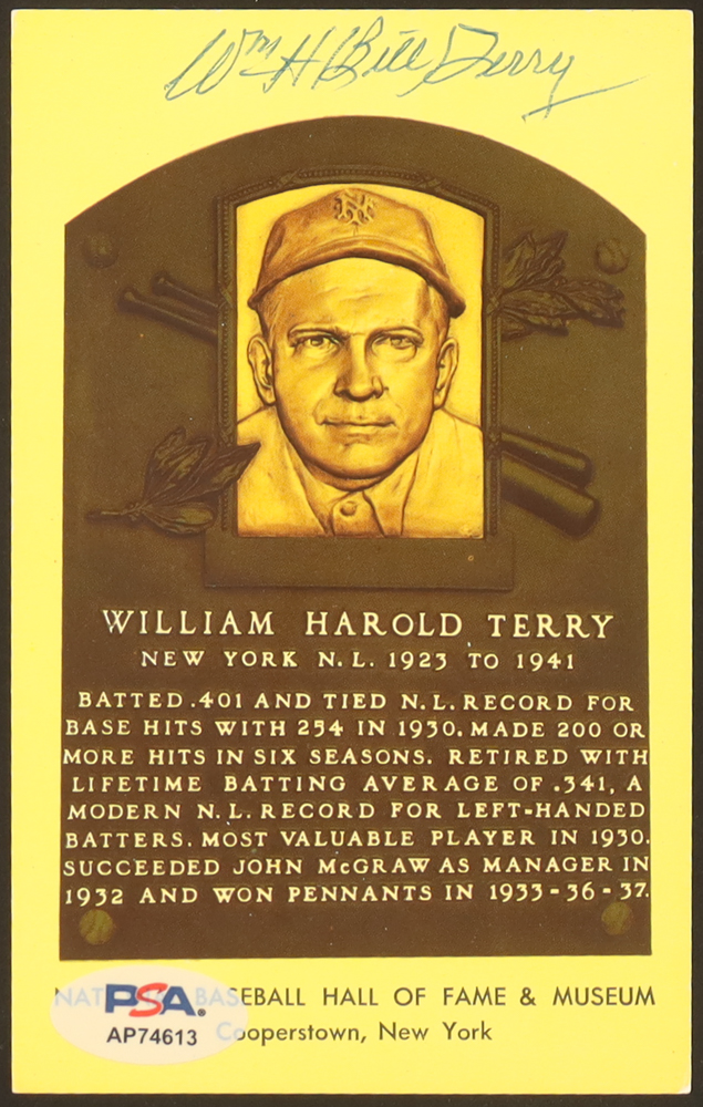 William Harold Terry Signed Hall of Fame Plaque Postcard (PSA) at PristineAuction.com William Harold Terry Signed Hall of Fame Plaque Postcard (PSA) at PristineAuction.com
