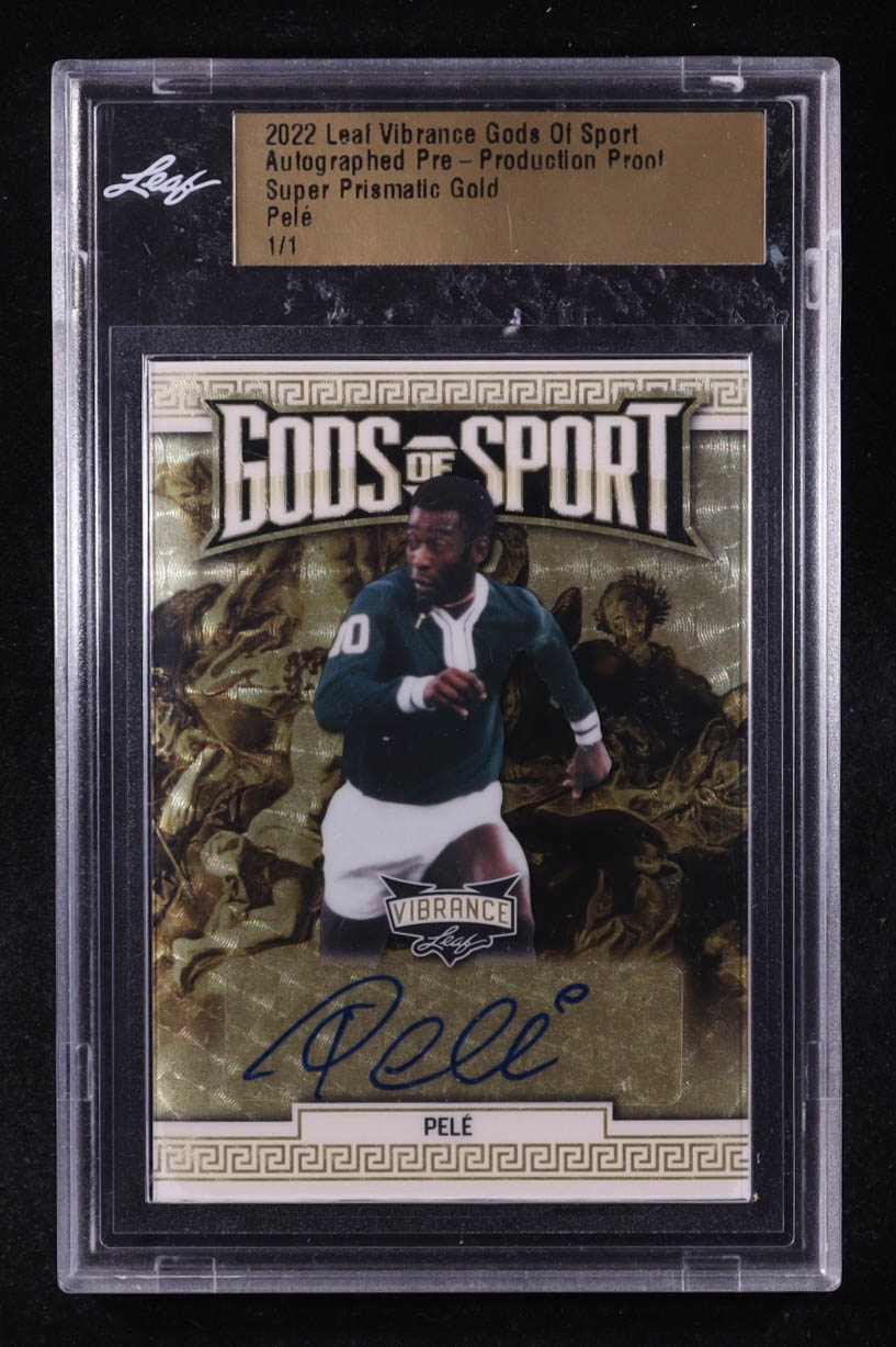 Pele 2022 Leaf Vibrance Gods of Sport Autograph Super Prismatic Gold Pre-Production Proof #NNO #1/1 (Leaf) at PristineAuction.com Pele 2022 Leaf Vibrance Gods of Sport Autograph Super Prismatic Gold Pre-Production Proof #NNO #1/1 (Leaf) at PristineAuction.com