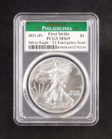 2021-(P) American $1 Dollar Silver Eagle T1, First Strike Emergency Issue - Struck at Philadelphia Mint (PCGS MS69) at PristineAuction.com