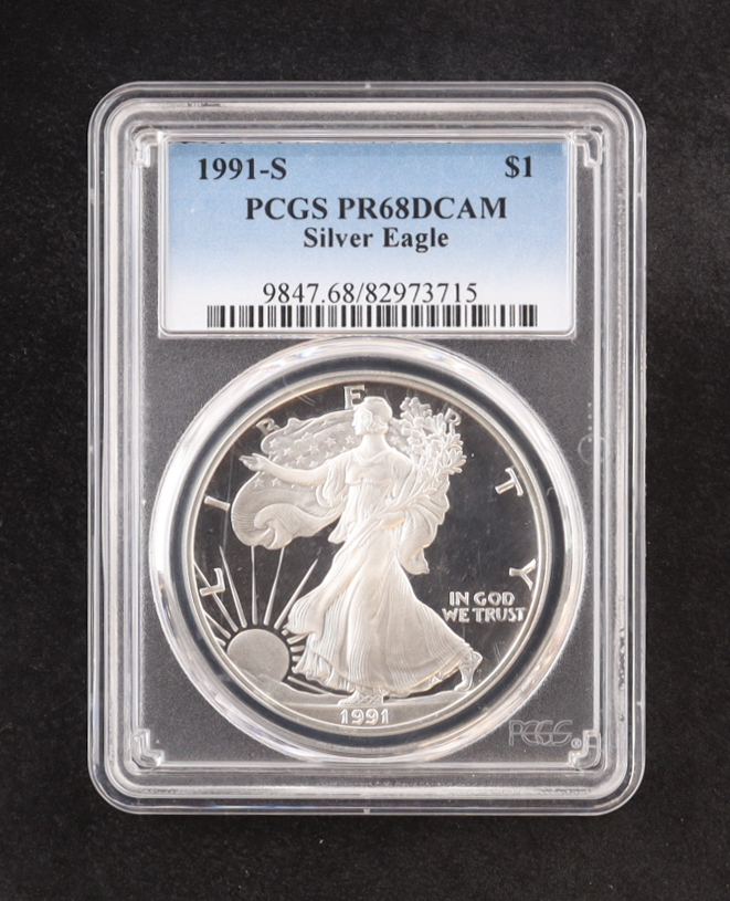 1991-(S) American $1 Dollar Silver Eagle - Deep Cameo Proof (PCGS PR68DCAM) at PristineAuction.com 1991-(S) American $1 Dollar Silver Eagle - Deep Cameo Proof (PCGS PR68DCAM) at PristineAuction.com