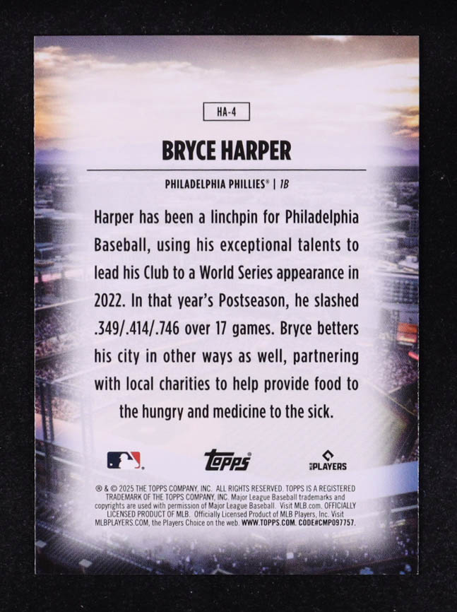 Bryce Harper 2025 Topps Chrome Home Field Advantage #HA4 at PristineAuction.com Bryce Harper 2025 Topps Chrome Home Field Advantage #HA4 at PristineAuction.com