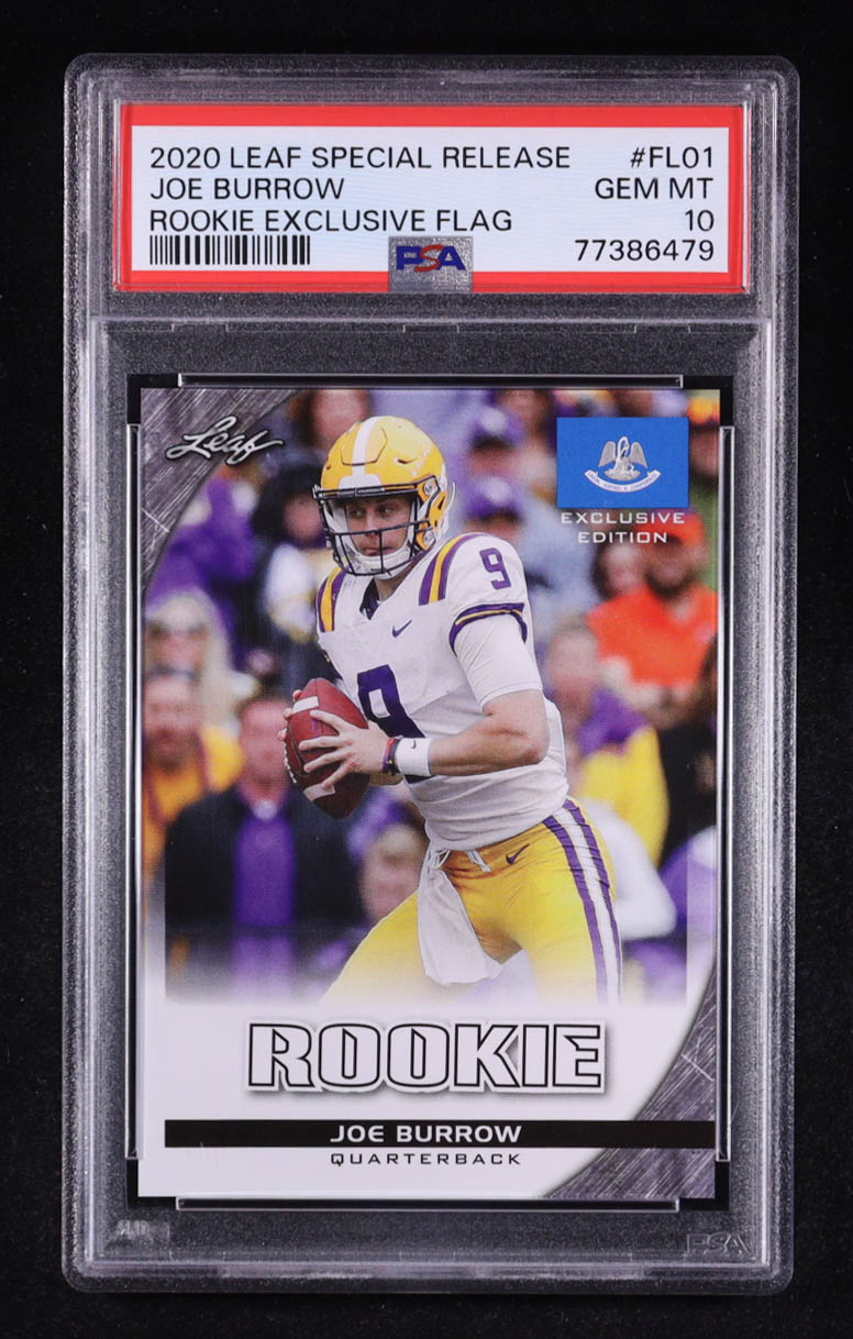 Joe Burrow 2020 Leaf Special Release Rookie Exclusive Flag #FL-01 RC (PSA 10) at PristineAuction.com Joe Burrow 2020 Leaf Special Release Rookie Exclusive Flag #FL-01 RC (PSA 10) at PristineAuction.com
