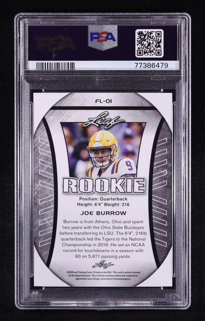 Joe Burrow 2020 Leaf Special Release Rookie Exclusive Flag #FL-01 RC (PSA 10) at PristineAuction.com Joe Burrow 2020 Leaf Special Release Rookie Exclusive Flag #FL-01 RC (PSA 10) at PristineAuction.com