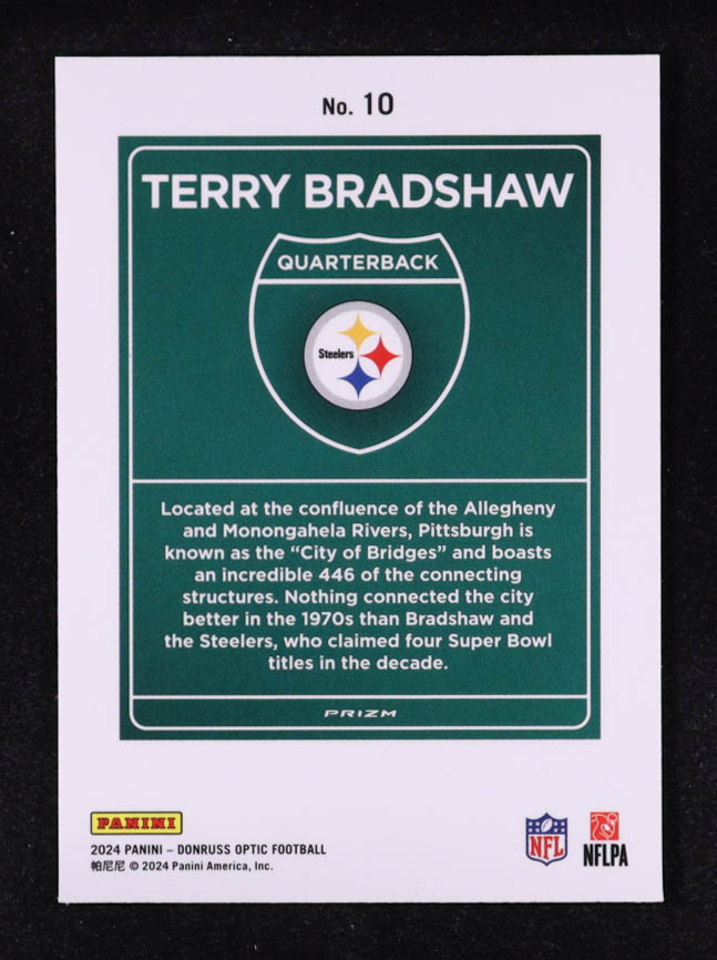 Terry Bradshaw 2024 Donruss Optic Downtown #10 at PristineAuction.com Terry Bradshaw 2024 Donruss Optic Downtown #10 at PristineAuction.com