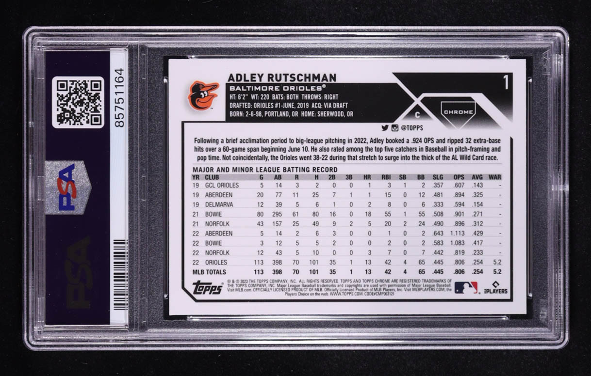 Adley Rutschman 2023 Topps Chrome X-Fractor #1 RC (PSA 10) at PristineAuction.com Adley Rutschman 2023 Topps Chrome X-Fractor #1 RC (PSA 10) at PristineAuction.com