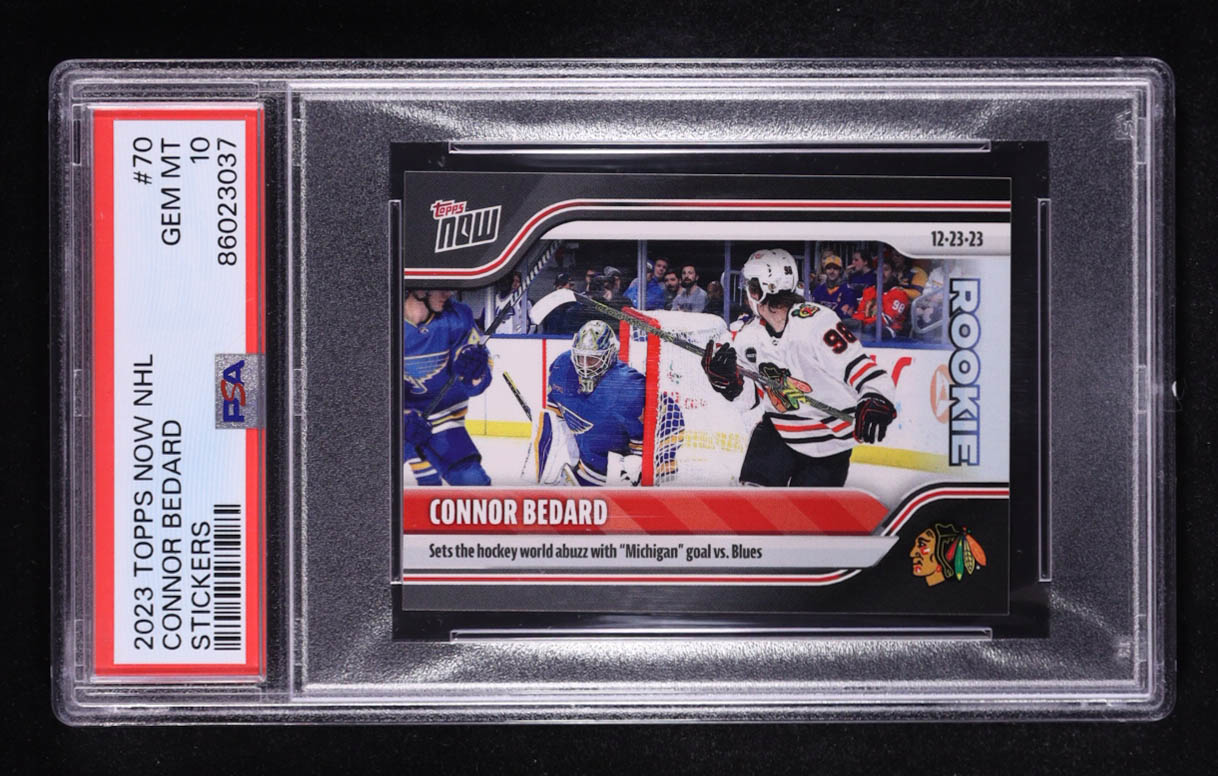 Connor Bedard 2023 Topps Now NHL Stickers #70 RC (PSA 10) at PristineAuction.com Connor Bedard 2023 Topps Now NHL Stickers #70 RC (PSA 10) at PristineAuction.com