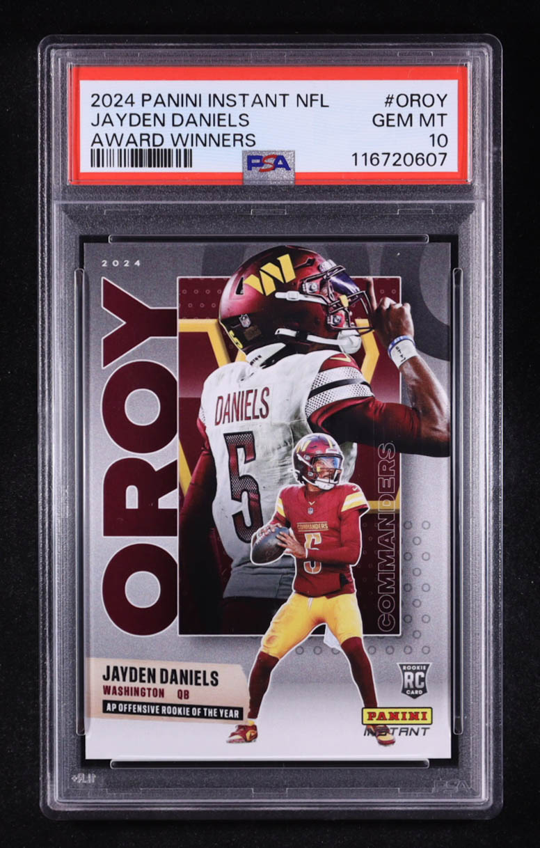 Jayden Daniels 2024 Panini Instant NFL Award Winners #AW-OROY RC #1/10479 (PSA 10) at PristineAuction.com Jayden Daniels 2024 Panini Instant NFL Award Winners #AW-OROY RC #1/10479 (PSA 10) at PristineAuction.com