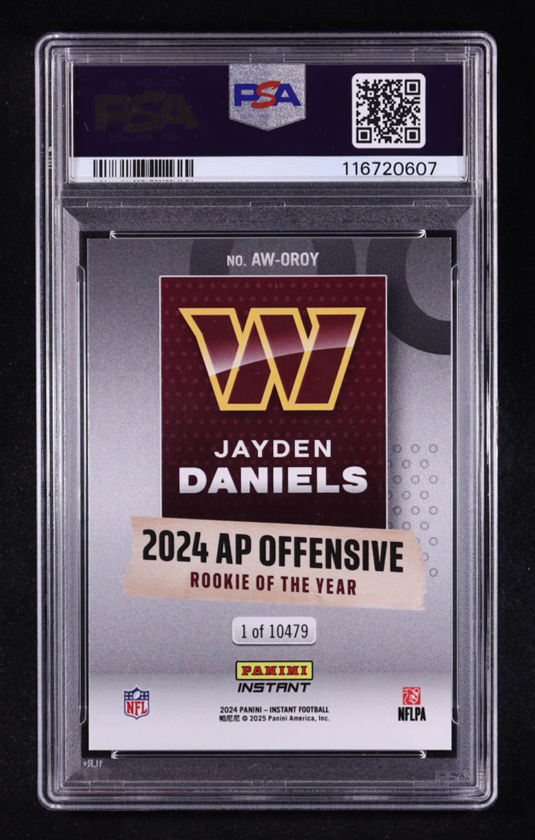 Jayden Daniels 2024 Panini Instant NFL Award Winners #AW-OROY RC #1/10479 (PSA 10) at PristineAuction.com Jayden Daniels 2024 Panini Instant NFL Award Winners #AW-OROY RC #1/10479 (PSA 10) at PristineAuction.com
