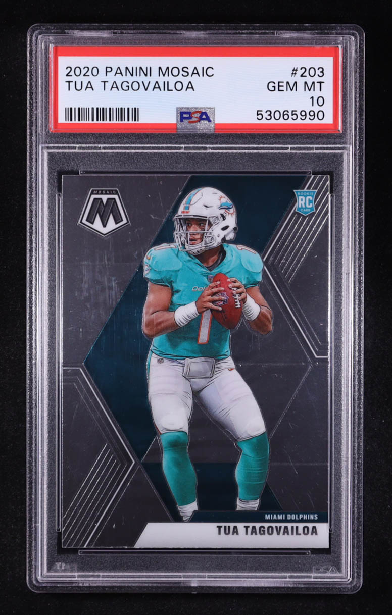 Tua Tagovailoa 2020 Panini Mosaic #203 RC (PSA 10) at PristineAuction.com Tua Tagovailoa 2020 Panini Mosaic #203 RC (PSA 10) at PristineAuction.com