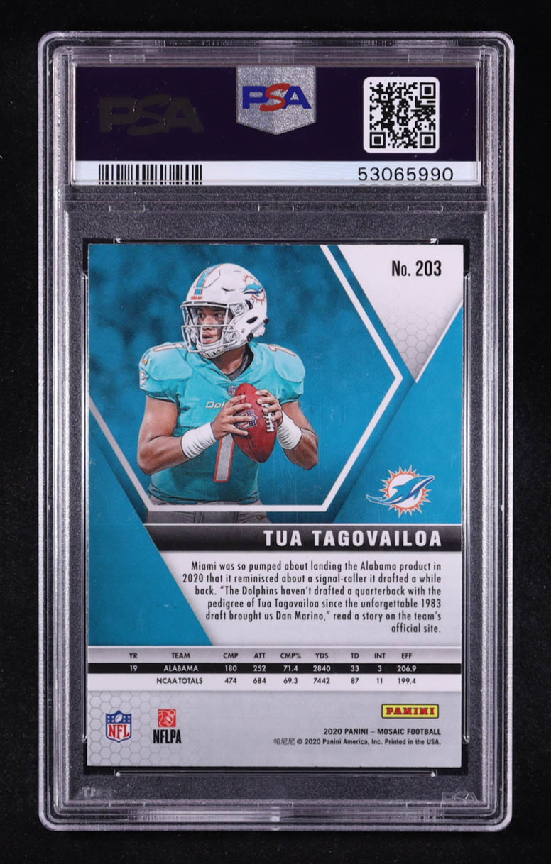 Tua Tagovailoa 2020 Panini Mosaic #203 RC (PSA 10) at PristineAuction.com Tua Tagovailoa 2020 Panini Mosaic #203 RC (PSA 10) at PristineAuction.com
