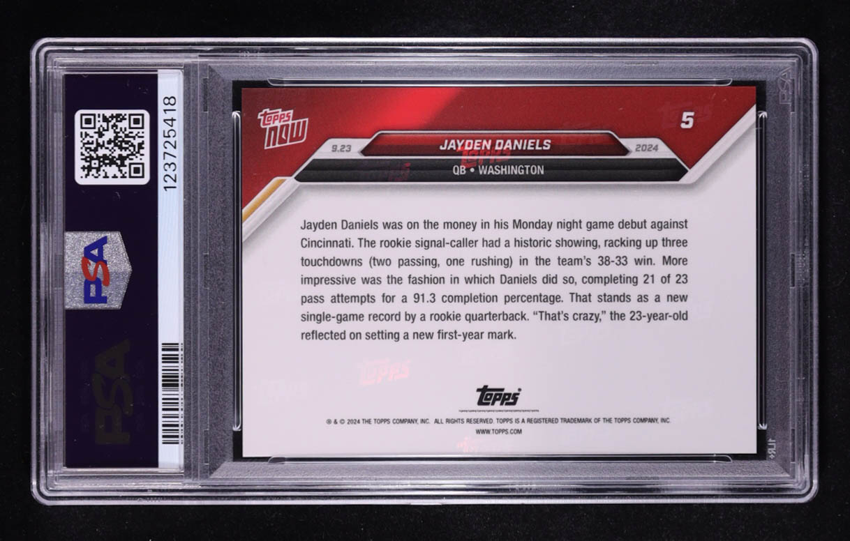 Jayden Daniels 2024 Topps Now #5 RC (PSA 10) at PristineAuction.com Jayden Daniels 2024 Topps Now #5 RC (PSA 10) at PristineAuction.com