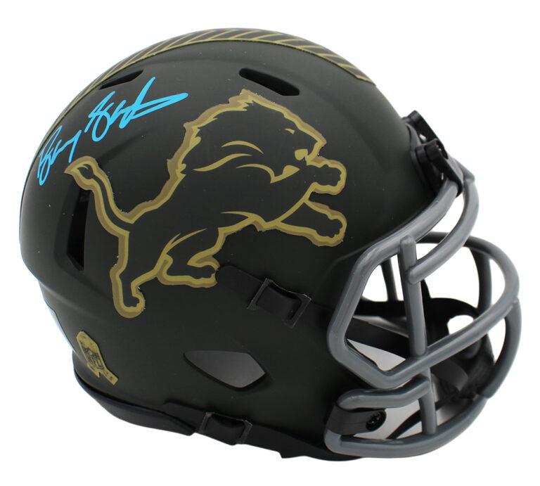 Barry Sanders Signed Lions Salute to Service Alternate Speed Mini Helmet (Schwartz) at PristineAuction.com Barry Sanders Signed Lions Salute to Service Alternate Speed Mini Helmet (Schwartz) at PristineAuction.com