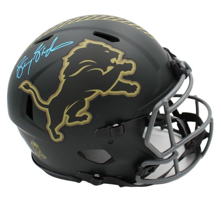 Barry Sanders Signed Lions Full-Size Authentic On-Field Salute to Service Alternate Speed Helmet (Schwartz) at PristineAuction.com Barry Sanders Signed Lions Full-Size Authentic On-Field Salute to Service Alternate Speed Helmet (Schwartz) at PristineAuction.com