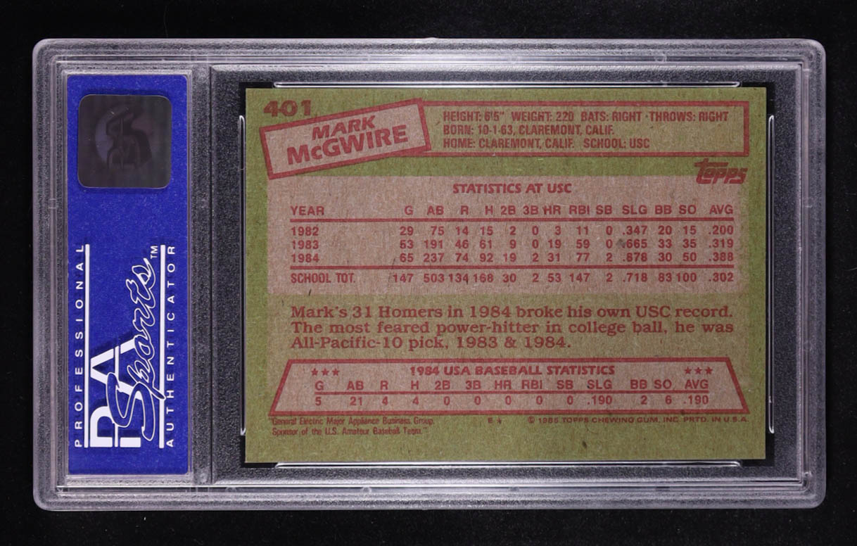 Mark McGwire 1985 Topps 84 USA Baseball Team #401 RC (PSA 8) at PristineAuction.com Mark McGwire 1985 Topps 84 USA Baseball Team #401 RC (PSA 8) at PristineAuction.com
