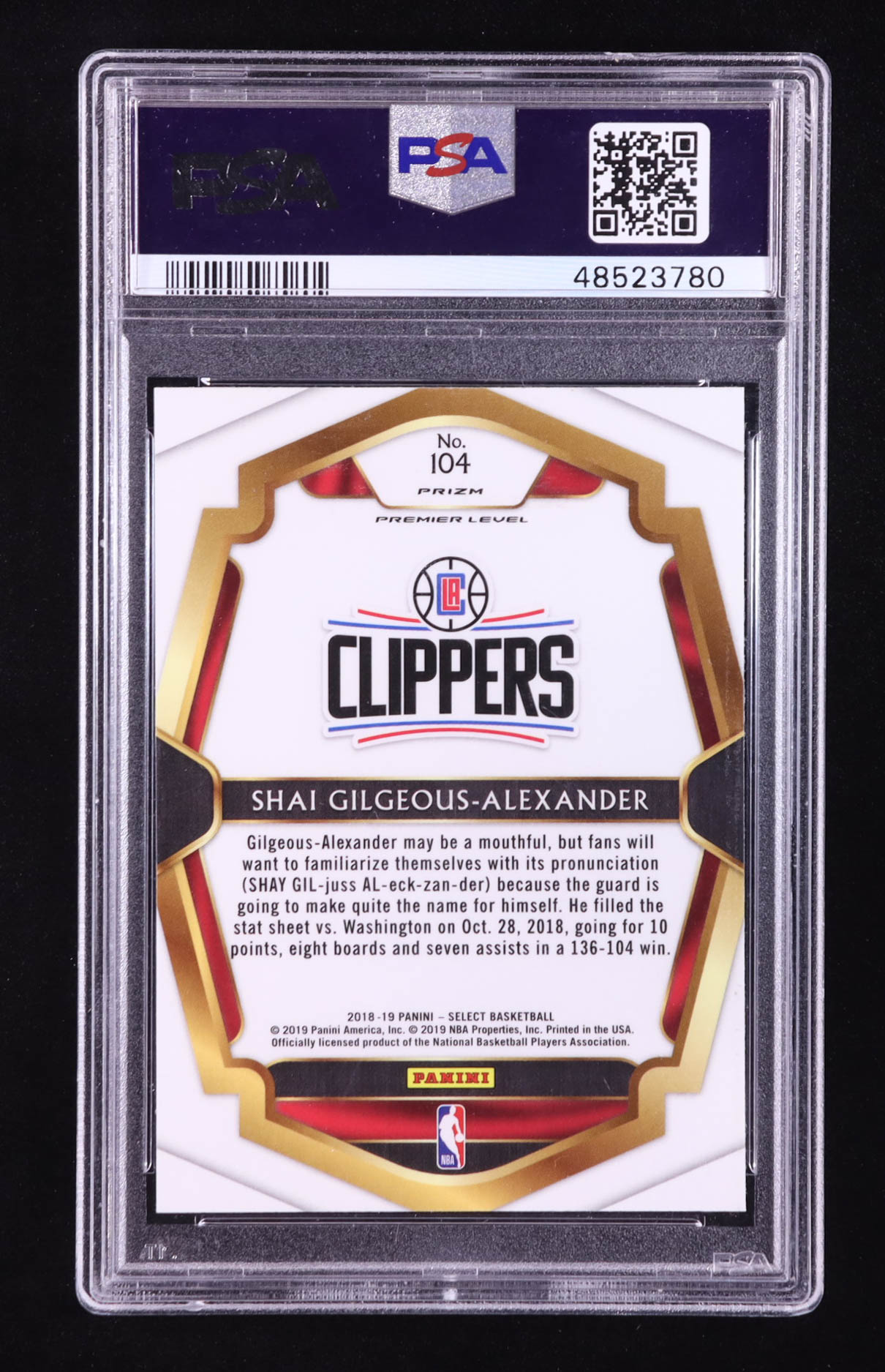 Shai Gilgeous-Alexander 2018-19 Select Prizms Tri Color #104 RC (PSA 9) at PristineAuction.com Shai Gilgeous-Alexander 2018-19 Select Prizms Tri Color #104 RC (PSA 9) at PristineAuction.com
