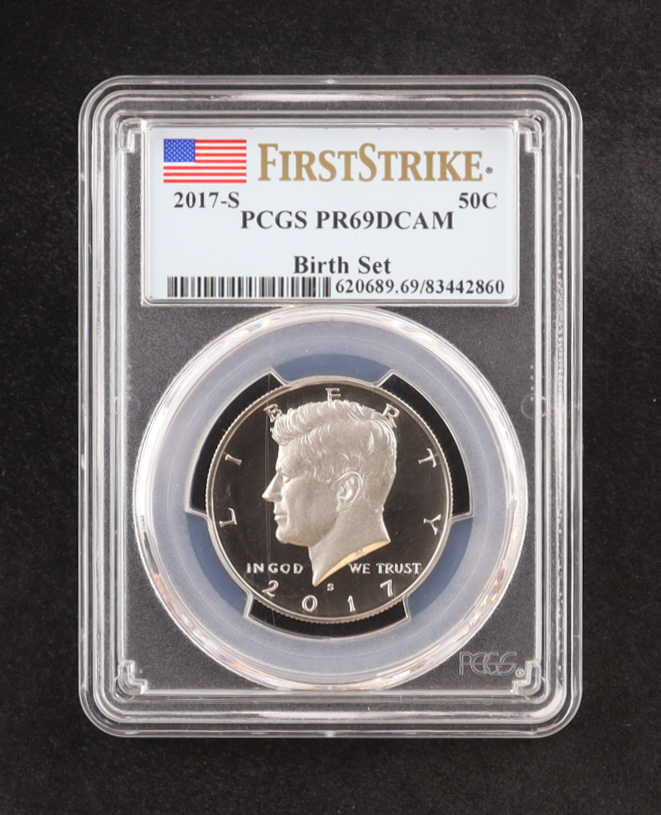 2017-S Kennedy Half Dollar, First Strike - Birth Set - Deep Cameo Proof (PCGS PR69DCAM) at PristineAuction.com 2017-S Kennedy Half Dollar, First Strike - Birth Set - Deep Cameo Proof (PCGS PR69DCAM) at PristineAuction.com
