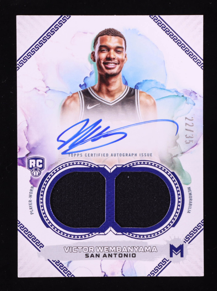 Victor Wembanyama 2023-24 Topps Motif Rookie Dual Relic Autographs Ultramarine Blue #101 RC #22/35