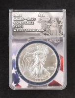 2021 American $1 Dollar Silver Eagle Type 1, First Strike Coin - American Flag Core (ANACS MS70) at PristineAuction.com