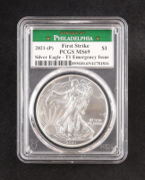 2021-(P) American $1 Dollar Silver Eagle T1, First Strike Emergency Issue - Struck at Philadelphia Mint (PCGS MS69) at PristineAuction.com