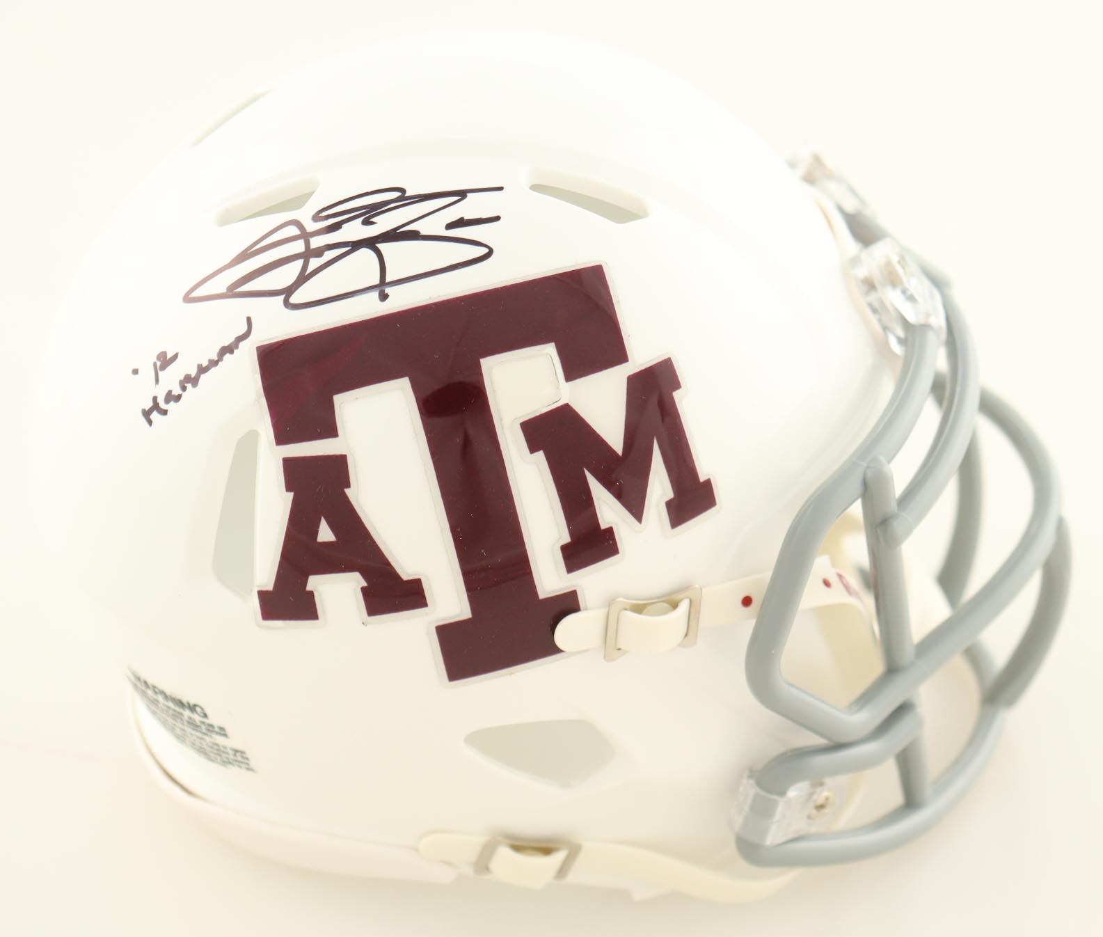 Johnny Manziel Signed Texas A&M Aggies Speed Mini Helmet Inscribed "'12 Heisman" (Beckett) at PristineAuction.com Johnny Manziel Signed Texas A&M Aggies Speed Mini Helmet Inscribed "'12 Heisman" (Beckett) at PristineAuction.com