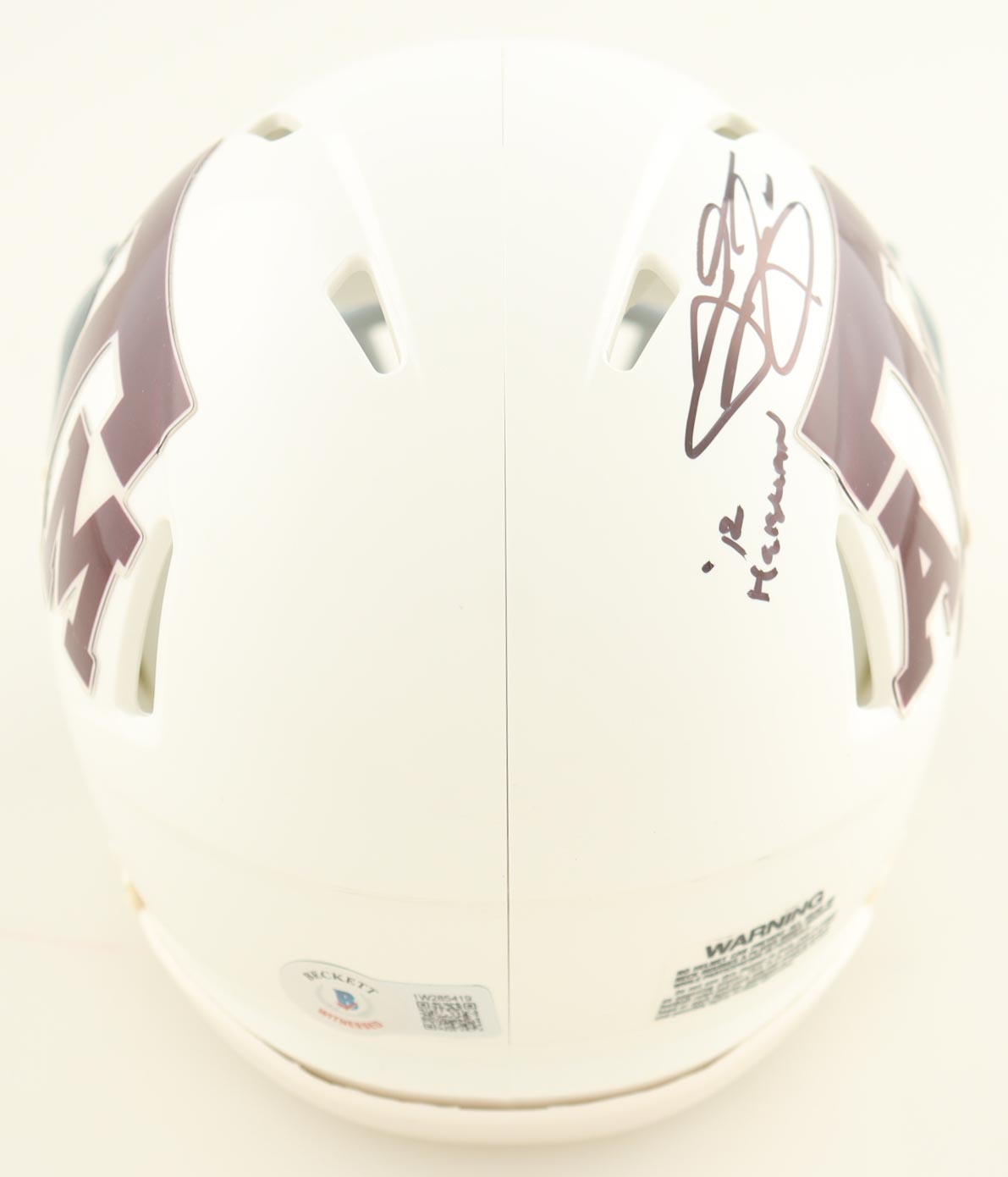 Johnny Manziel Signed Texas A&M Aggies Speed Mini Helmet Inscribed "'12 Heisman" (Beckett) at PristineAuction.com Johnny Manziel Signed Texas A&M Aggies Speed Mini Helmet Inscribed "'12 Heisman" (Beckett) at PristineAuction.com